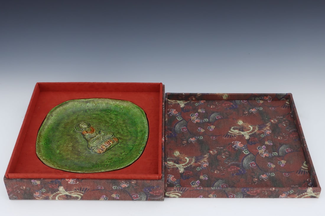 An Exquisite Marbled Clay Buddha Pattern Plate - 2