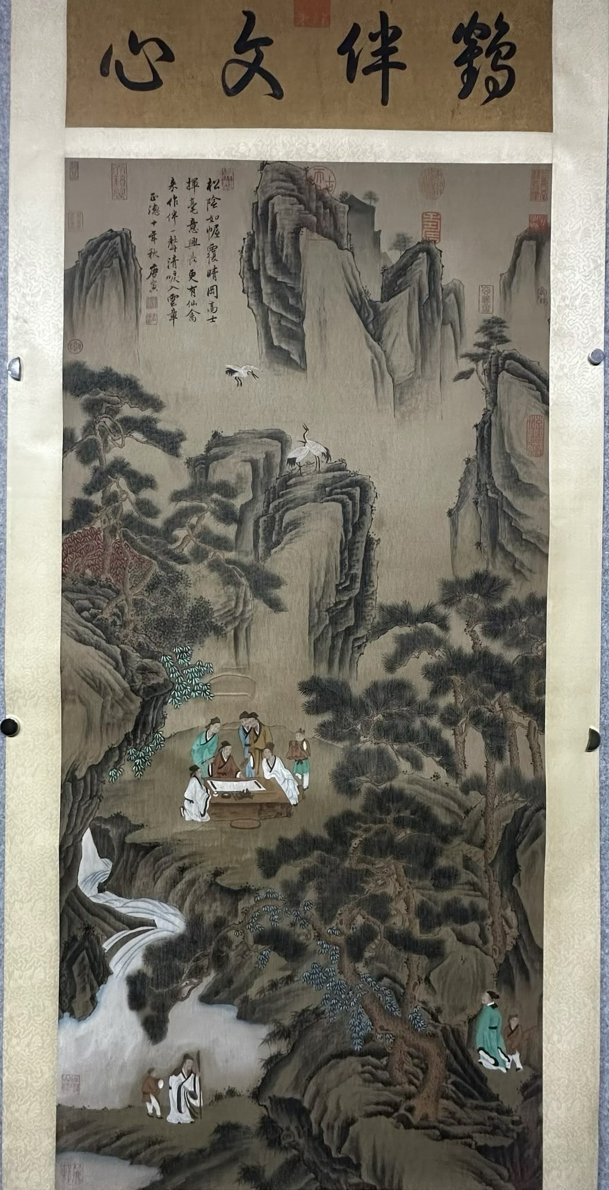 A Chinese Vertical Scroll Ink Painting of Landscape on Silk: A Chinese Vertical Scroll Ink Painting of Landscape on Silk,Ming Dynasty, China,Tang Yin,without frame size:62.6inx24.8in 一幅中国水墨绢本山૒