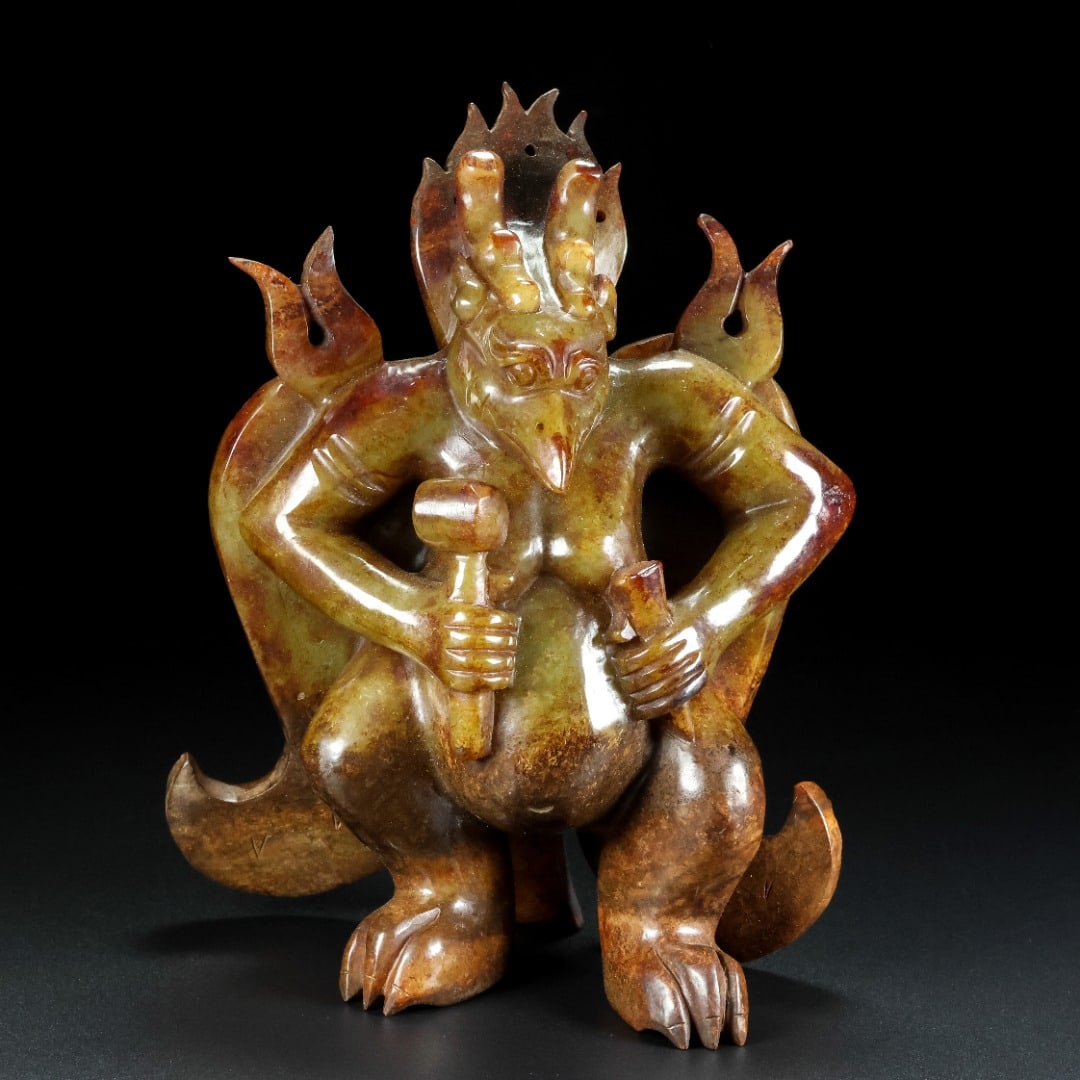 An Exquisite Hotan Jade Bird-Man Figures Ornament: An Exquisite Hotan Jade Bird-Man Figures Ornament,Han Dynasty, China,Size:5.9inx2.8inx7.5in,Weight:1668g 和田玉鸟人摆件,中国汉代