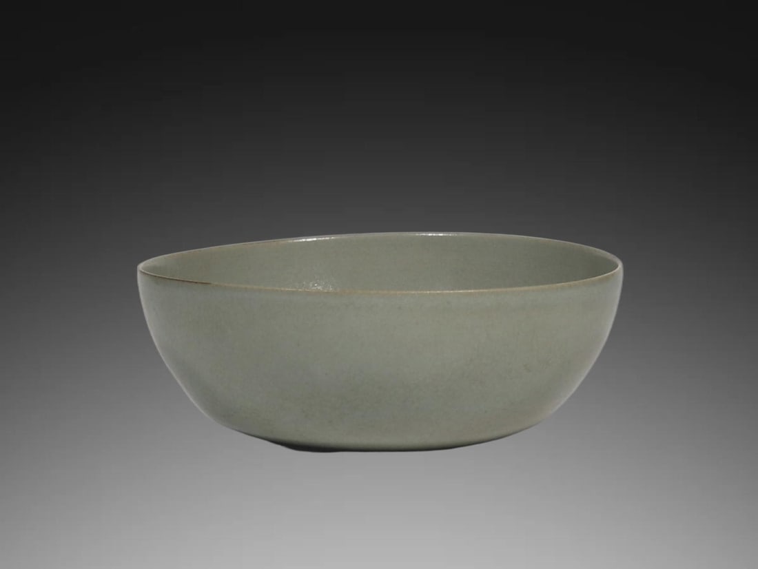 An Exquisite Ru Kiln Celadon Glazed Flower Pattern Brush Washer: An Exquisite Ru Kiln Celadon Glazed Flower Pattern Brush Washer,Song Dynasty, China,Size:2.4inx7.1in 汝窑青釉花卉纹洗,中国宋代
