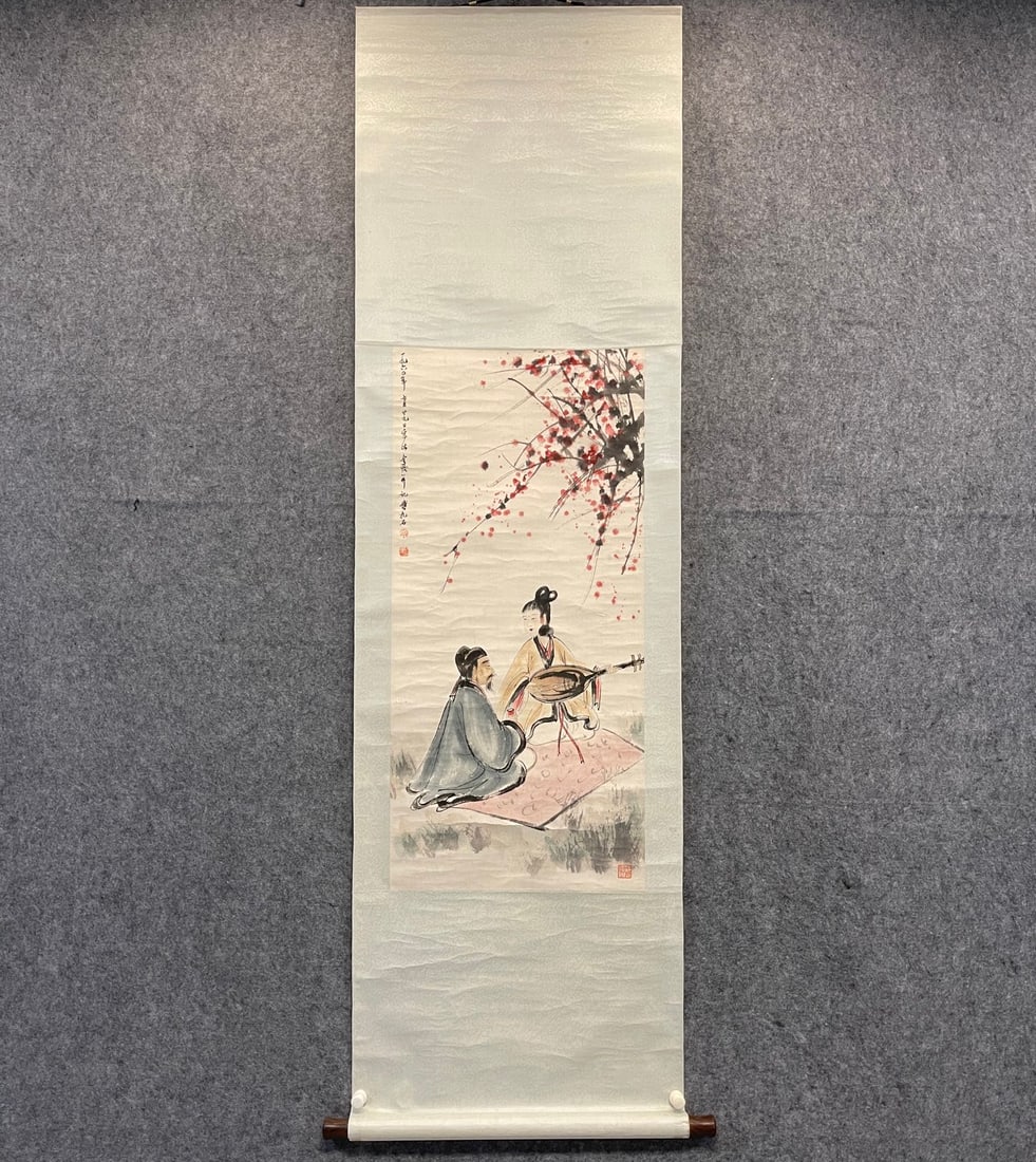 A Chinese Vertical Scroll Ink Painting of Figures on Paper: A Chinese Vertical Scroll Ink Painting of Figures on Paper,Modern Time of China,Fu Baoshi,without frame size:17.7inx37.4in 一幅中国水墨纸本人Ĥ