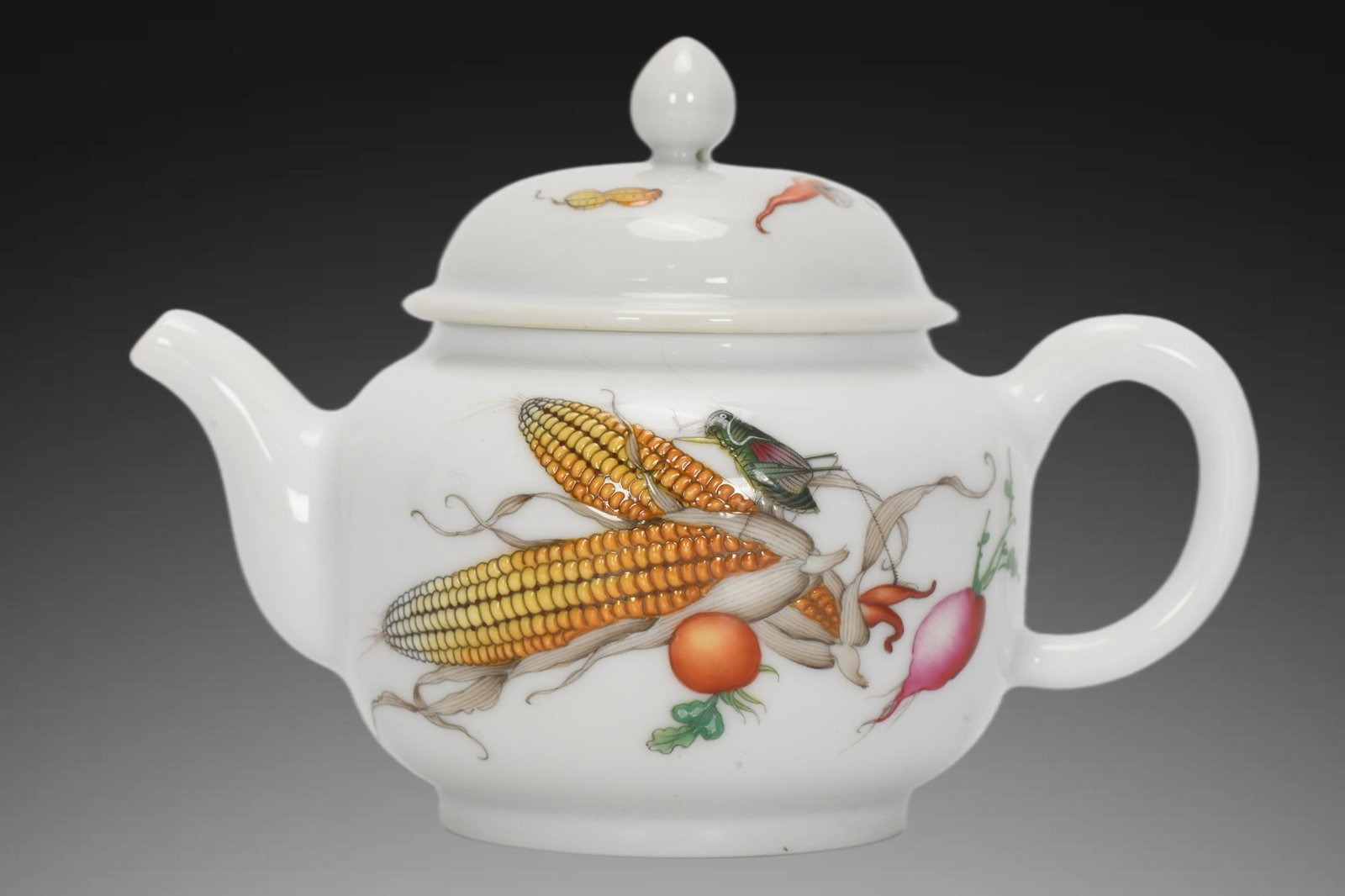 An Exquisite Enamel Flower and Fruit Pattern Teapot: An Exquisite Enamel Flower and Fruit Pattern Teapot,Qing Dynasty, China,Yongzheng Four-character Mark,Size:4.3inx2.7inx5.9inx2.5in 珐琅彩瓜果纹壶,中