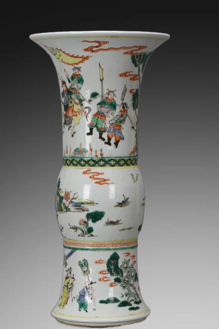 An Exquisite Wucai Figures Pattern Vase: An Exquisite Wucai Figures Pattern Vase,Qing Dynasty, China,Kangxi Six-character Mark,Size:18.1inx9.1inx6.7in 五彩人物纹瓶,中国清代,康