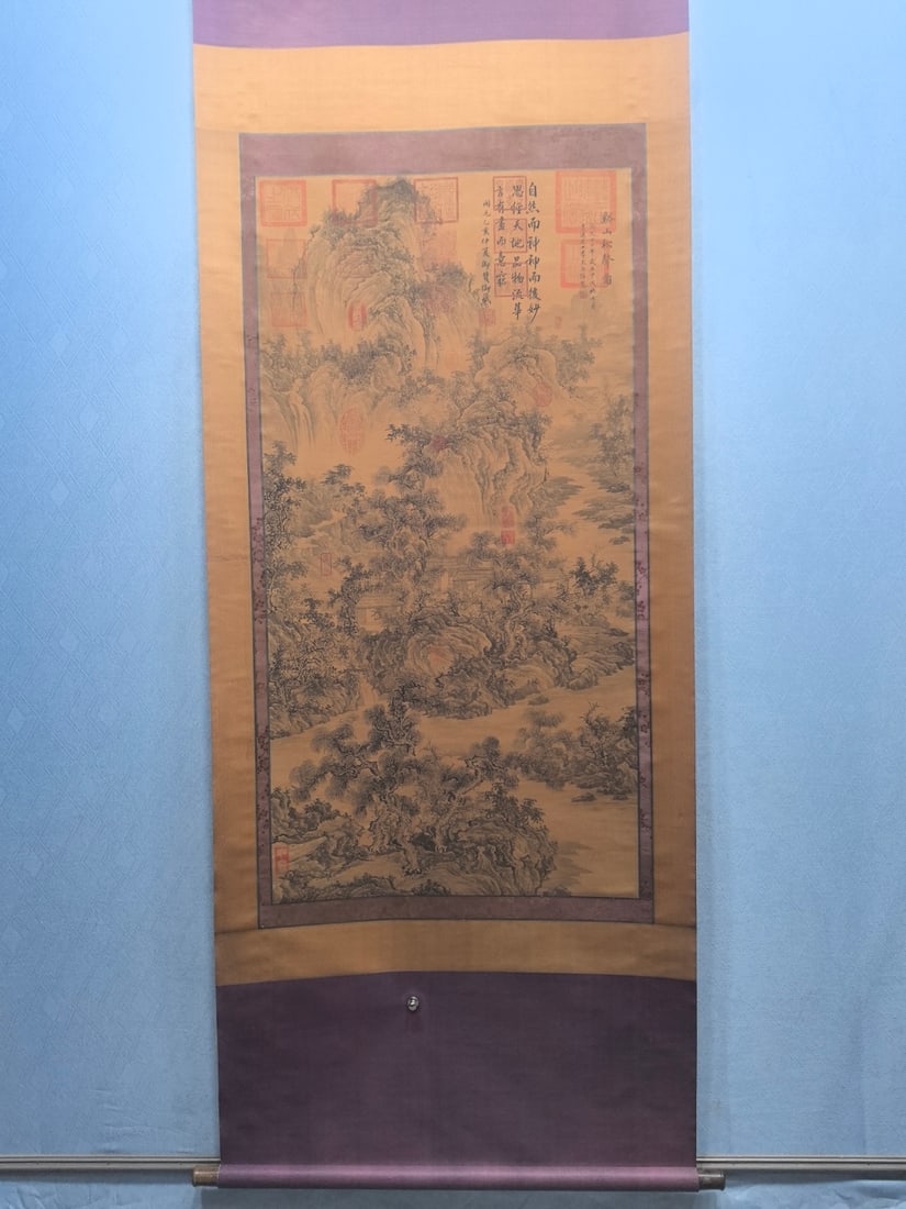 A Chinese Vertical Scroll Ink Painting of Landscape on Silk,Li Bai: A Chinese Vertical Scroll Ink Painting of Landscape on Silk,Li Bai,Size:(Without frame)26.4inx51.6in一幅中国水墨绢本山水画立$