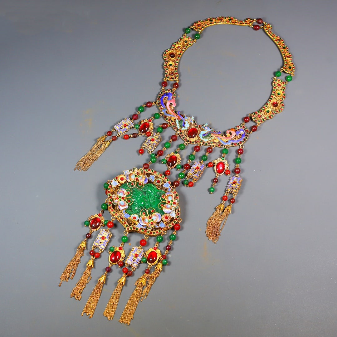 A Huge Filigree and Gilding Inlaid Jadeite Necklace,Inlaid Gems (1 of 10)