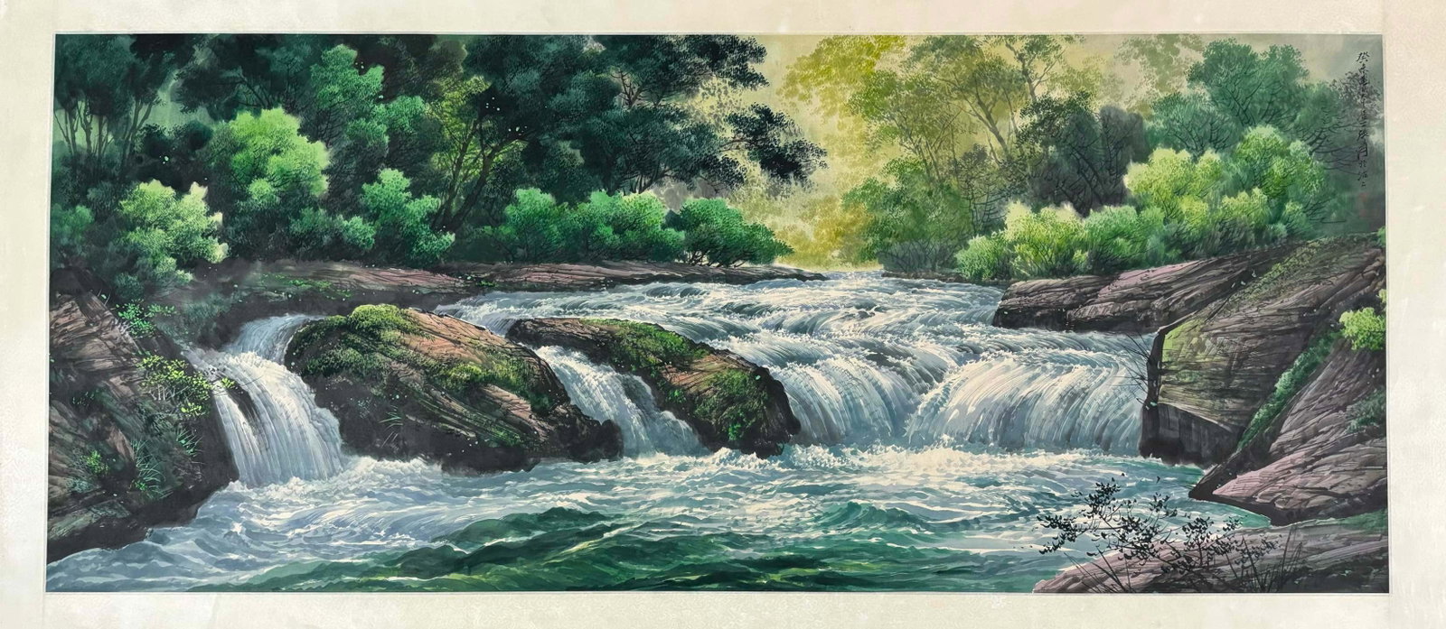 A Chinese Ink Painting of Landscape on Paper,Zhang Daqian: A Chinese Ink Painting of Landscape on Paper,Zhang Daqian,Size:(Without frame)81.1inx33.9in一幅中国水墨山水画,张大千,Size:(Witho