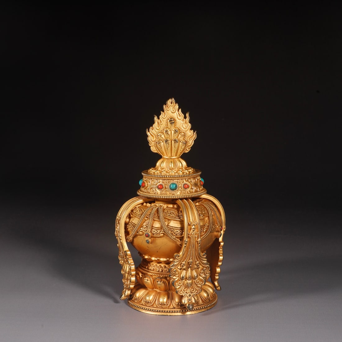 An Exquisite Gilt Bronze Inlaid Gems Vase (1 of 9)