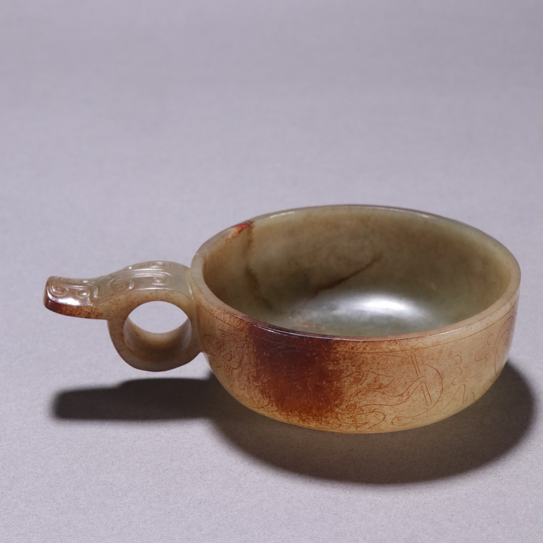 An Exquisite White Jade Chi-Dragon Pattern Cup - 4