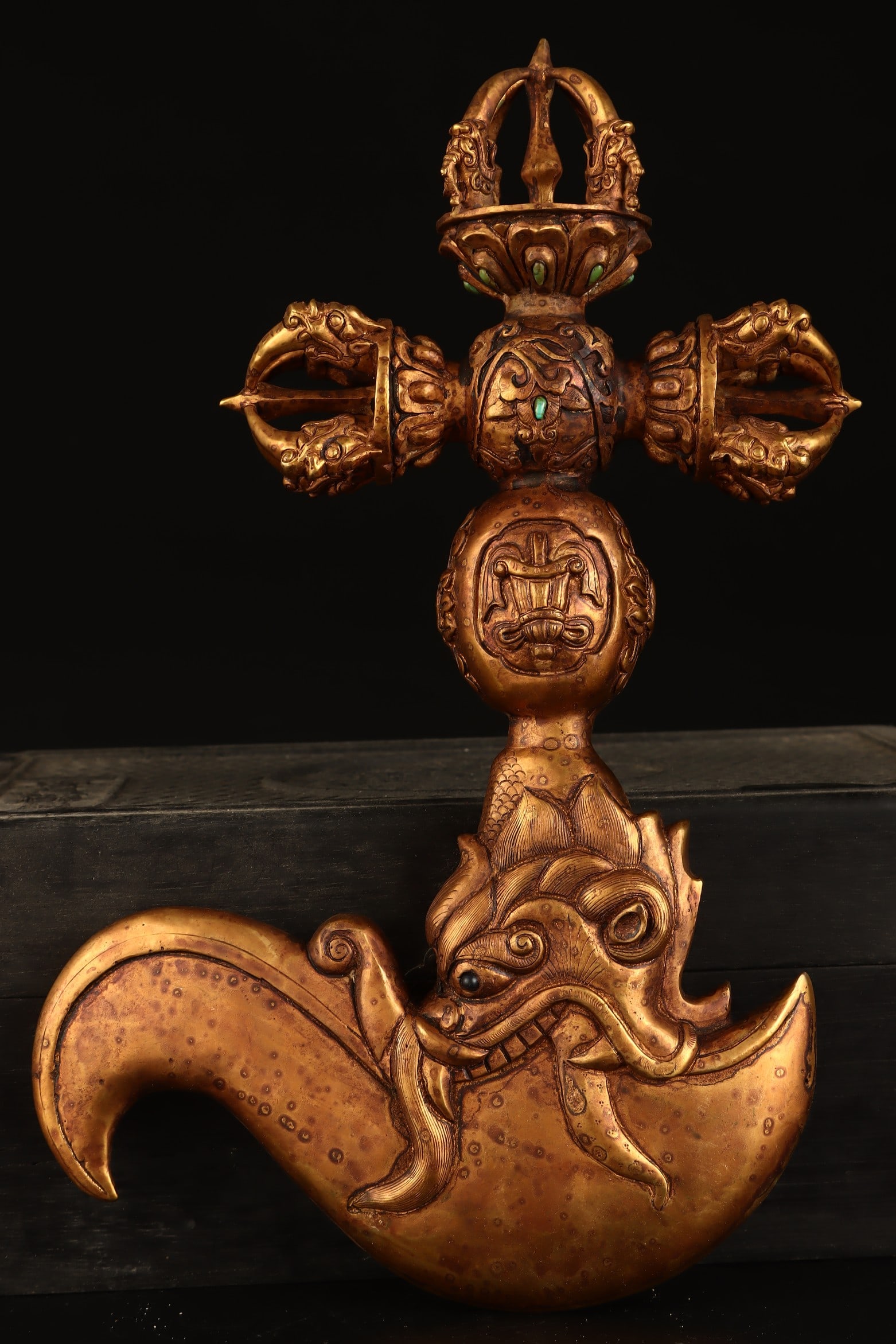An Exquisite Gilt Bronze Inlaid Gems Beast-Face Pattern Vajra Kartika (1 of 9)