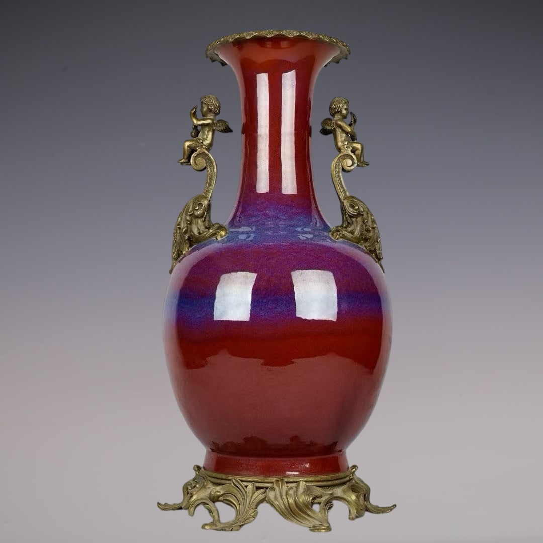 A Huge Flambe Glazed Inlaid Bronze Figure-Ears Vase (1 of 9)