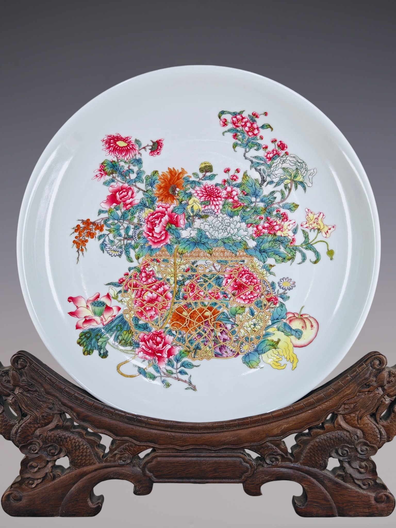 A Rare Enamel Flower Pattern Plate (1 of 9)