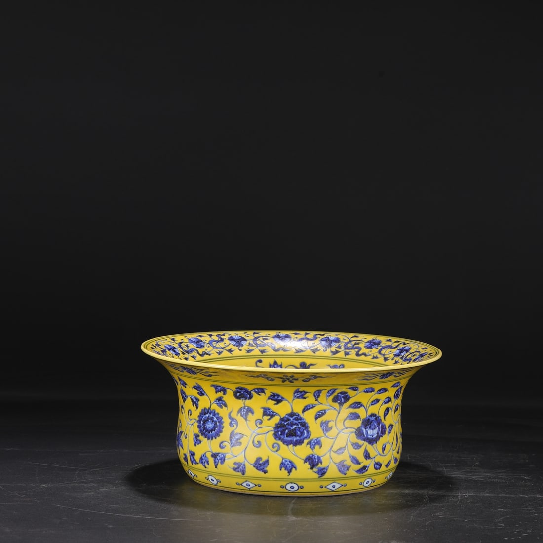 A Rare Yellow Ground Blue and White Lotus and Eight Treasures Pattern Basin (1 of 7)