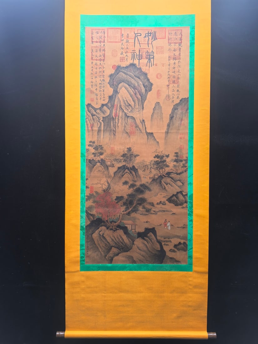 A Chinese Vertical Scroll Ink Painting of Landscape and Figure on Silk,Qu Yuan: A Chinese Vertical Scroll Ink Painting of Landscape and Figure on Silk,Qu Yuan,Size:(Without frame)23.2inx53.5in一幅中国水墨绢本山水人