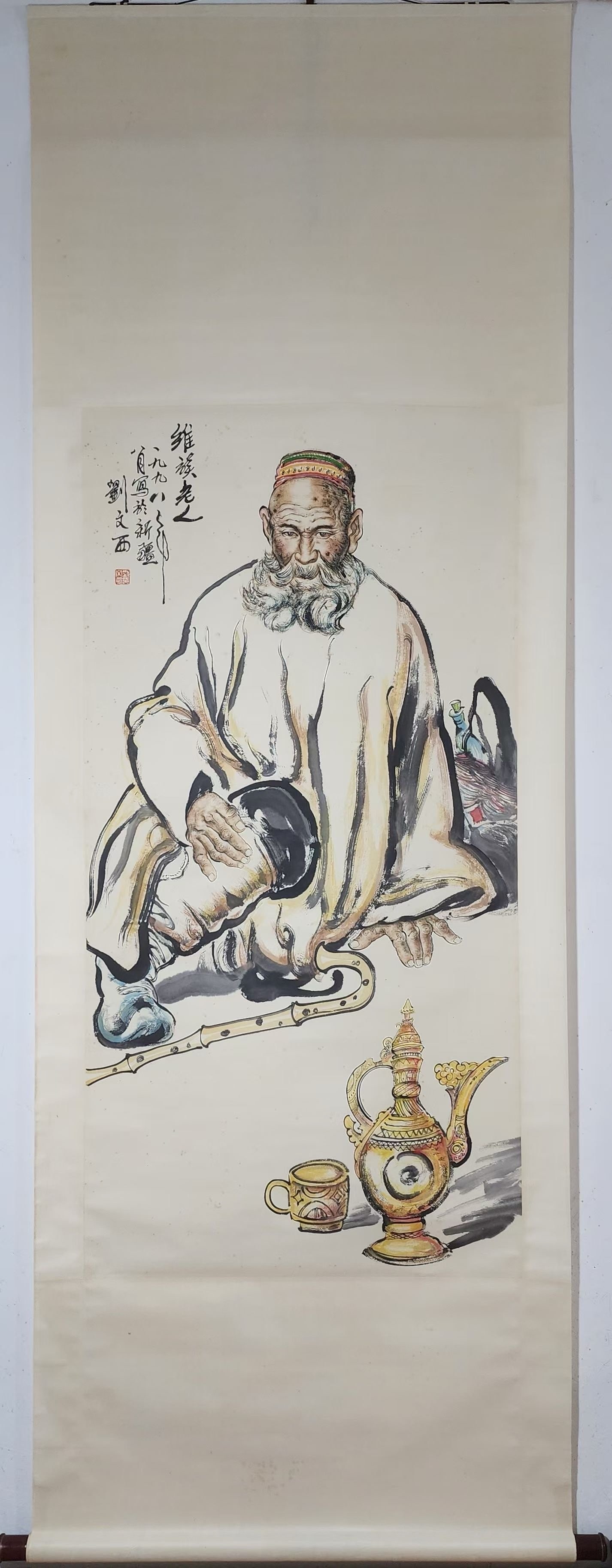 A Chinese Vertical Scroll Ink Painting of Figure on Paper,Liu Wenxi: A Chinese Vertical Scroll Ink Painting of Figure on Paper,Liu Wenxi,Size:(Without