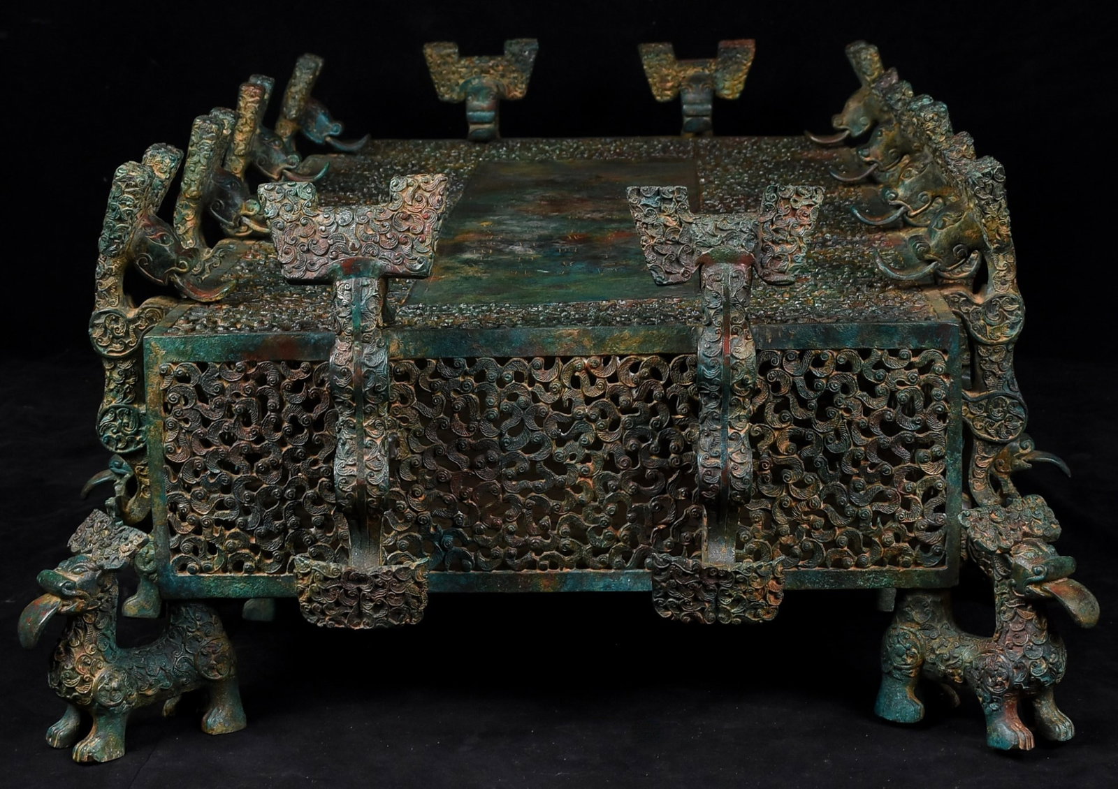 A Fine Openwork Bronze Square Ban With Dragon Pattern - 4
