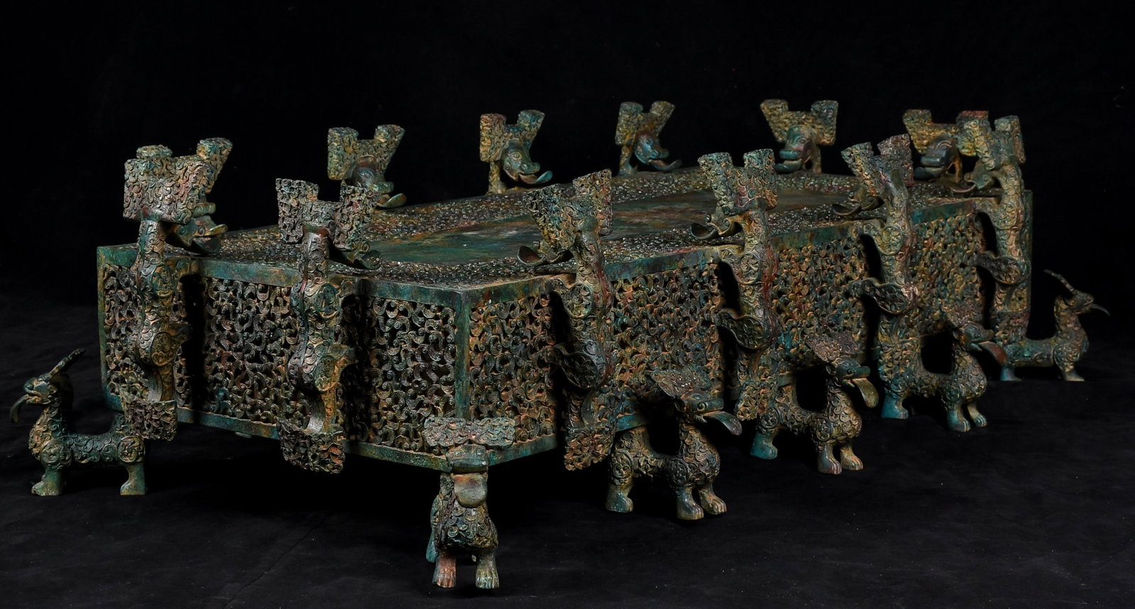 A Fine Openwork Bronze Square Ban With Dragon Pattern - 8