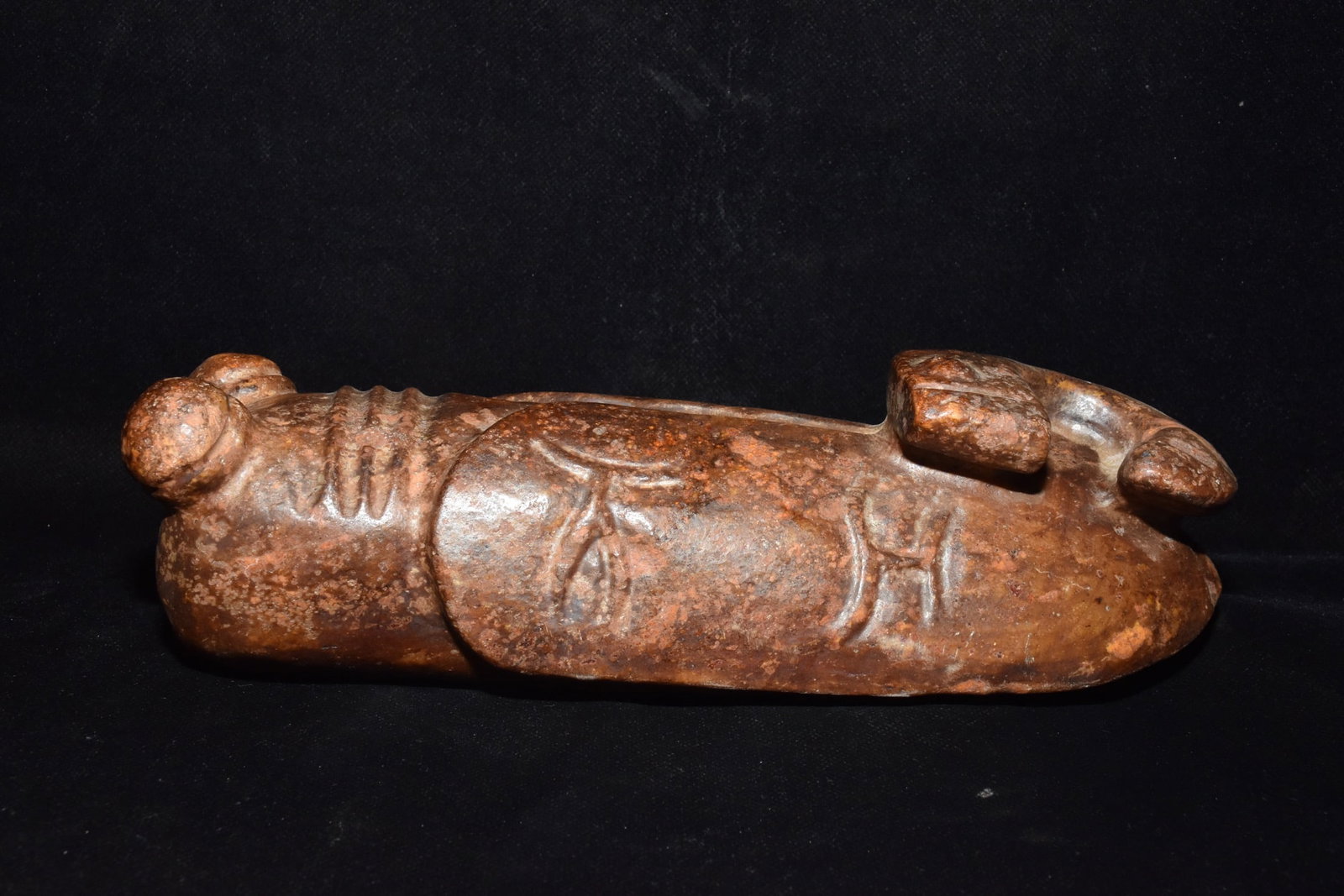 A Fine White Jade Cicada Ornament With Ancient Characters: A Fine White Jade Cicada Ornament With Ancient Characters,Hongshan Culture,Dimensions:9.1inx 3.1in,Weight:2260g,白玉蝉带古文字摆件,红山