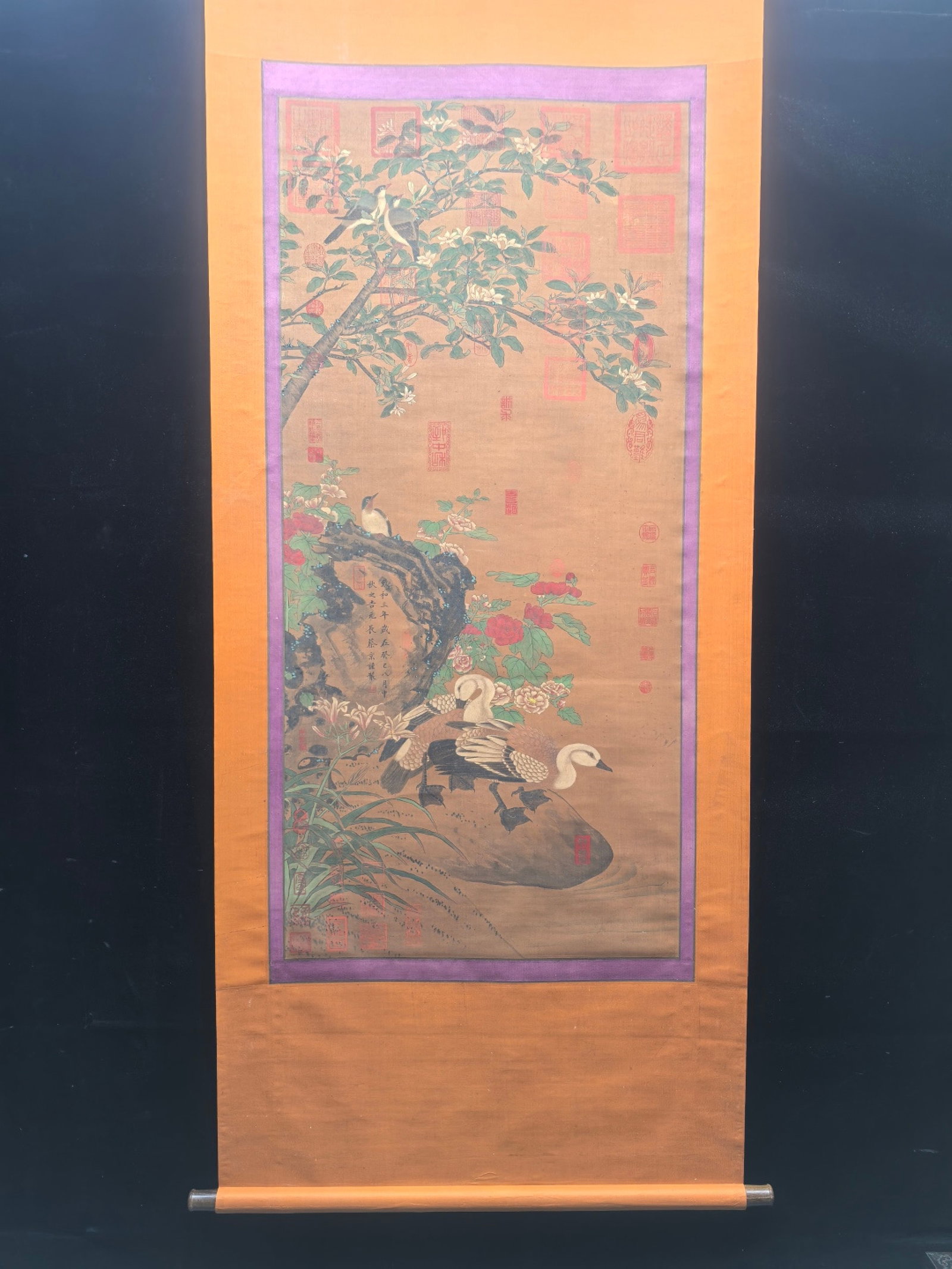 Chinese Ink Flower and Bird Hanging Scroll,Ink on Silk (1 of 8)