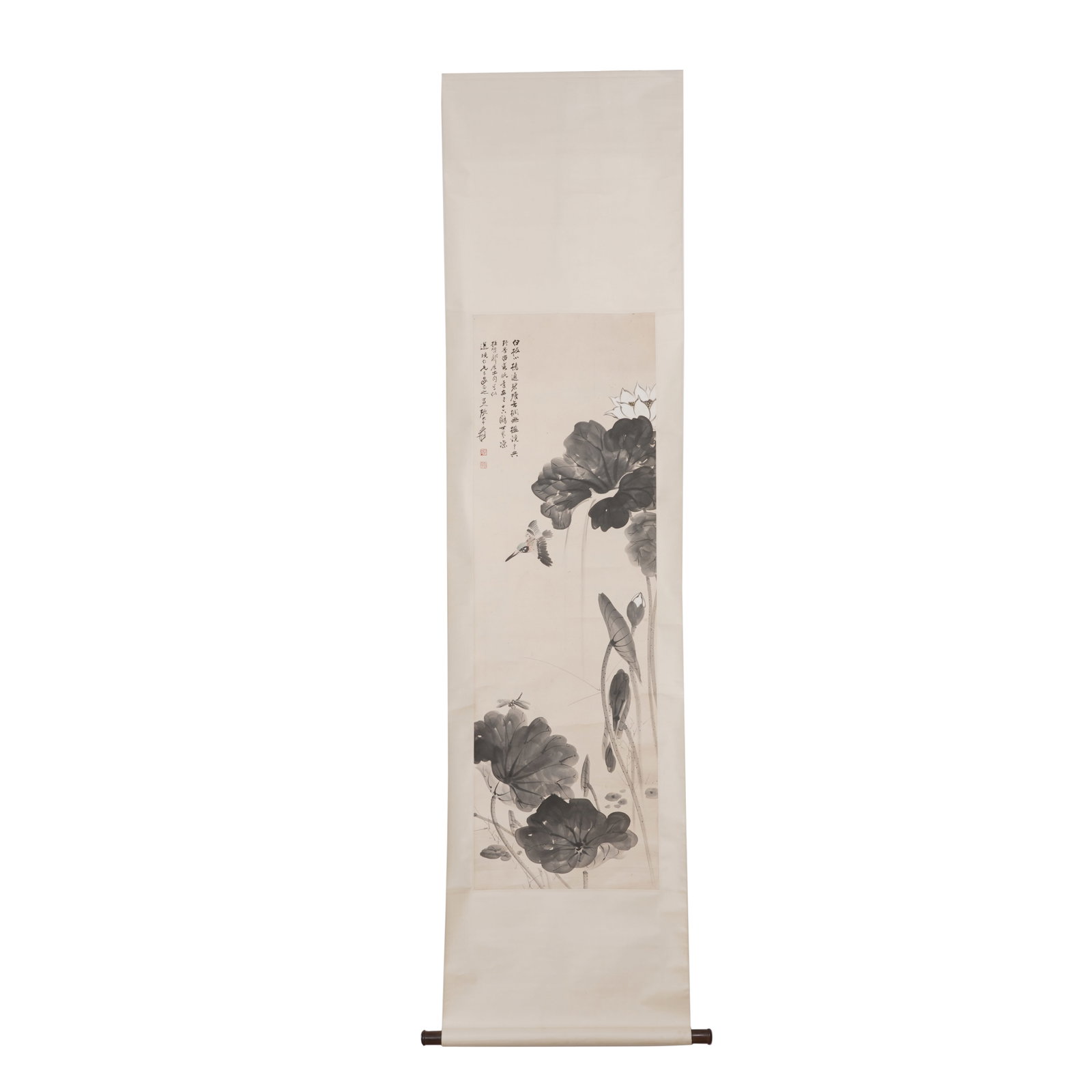 An Exquisite Vertical Scroll Of Chinese Ink Flower-And-Bird Painting: An Exquisite Vertical Scroll Of Chinese Ink Flower-And-Bird Painting,Zhang Daqian. Dimensions:(Painting Core)16.5inx51.2in,一幅中国水墨花鸟画ĺ