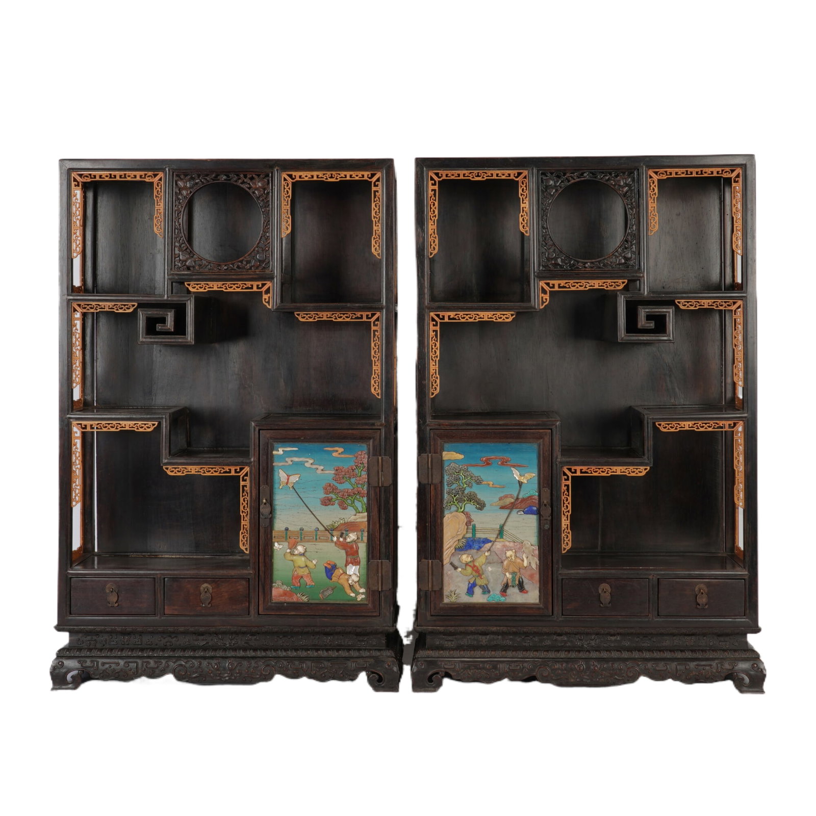 A Pair Of Exquisite Red Sandalwood Cabinets Inlaid With Boxwood Antique Patterns (1 of 13)