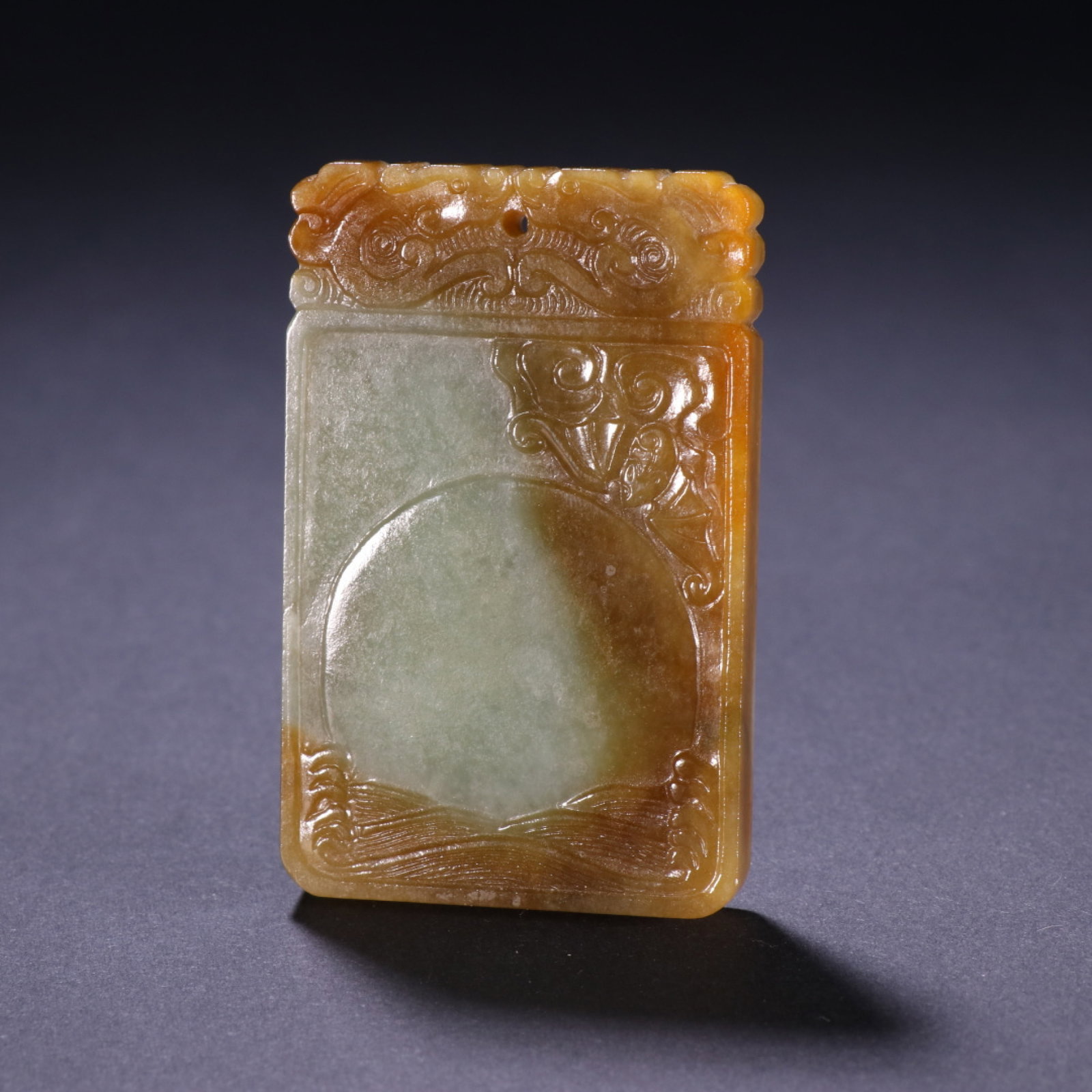 An Exquisite Jadeite Skin-Retained Plaque With Fortune,Longevity And Peace Motifs (1 of 9)