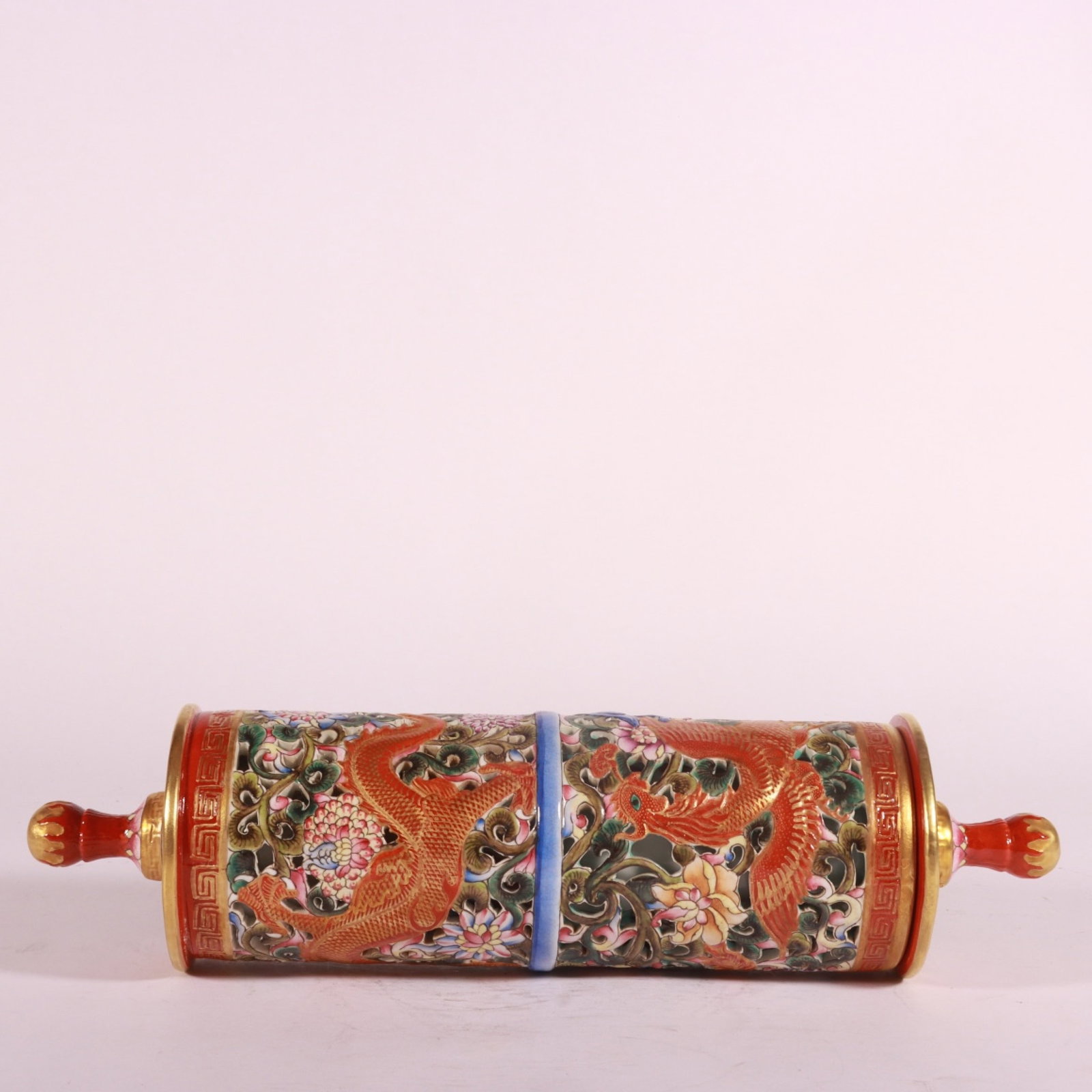 A Fine Enamel Color Carved Hollowed Dragon and Phoenix Brush Tube (1 of 8)
