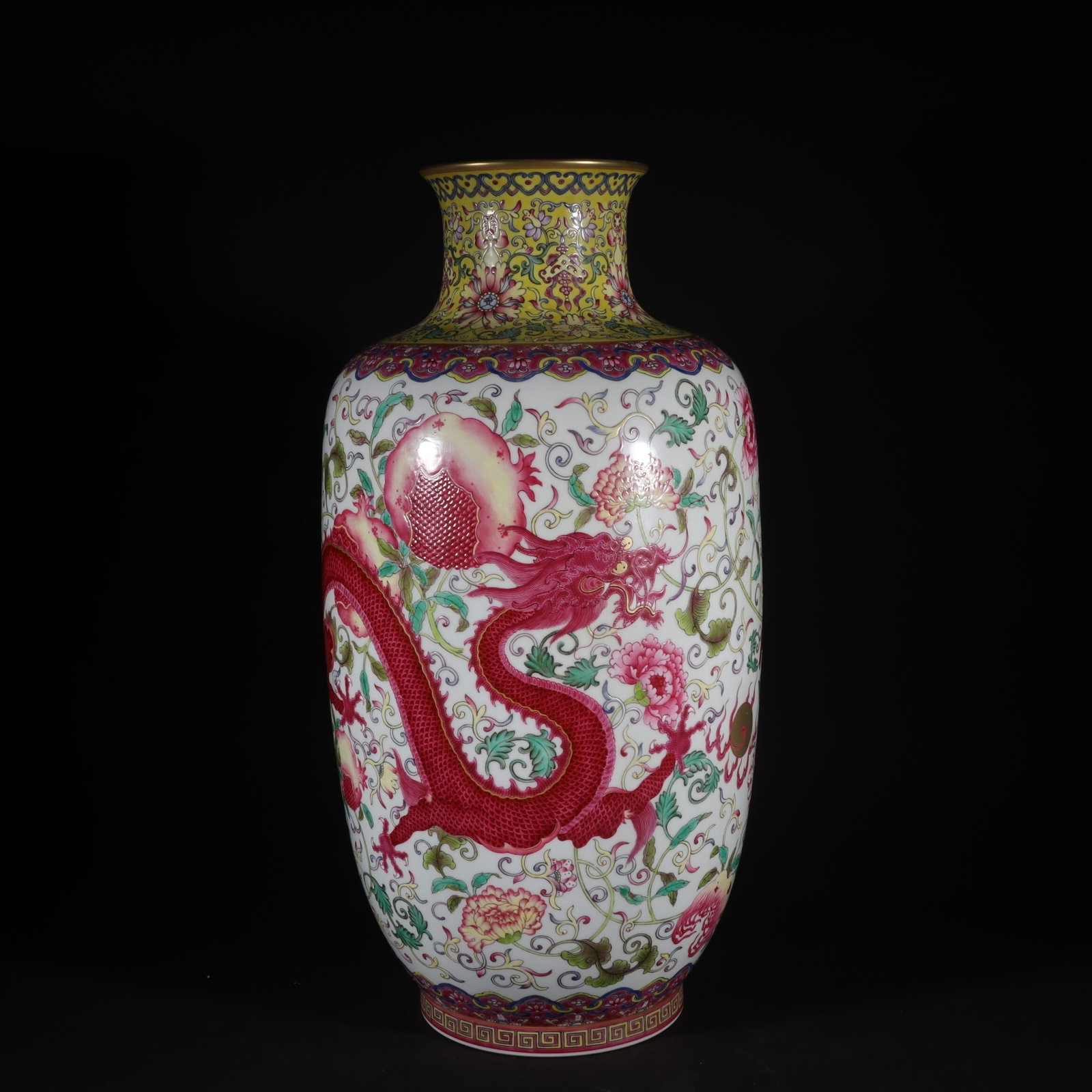 An Exquisite Famille Rose Winter Melon Vase Painted With Three Blessings,Dragon And Phoenix Motifs (1 of 10)