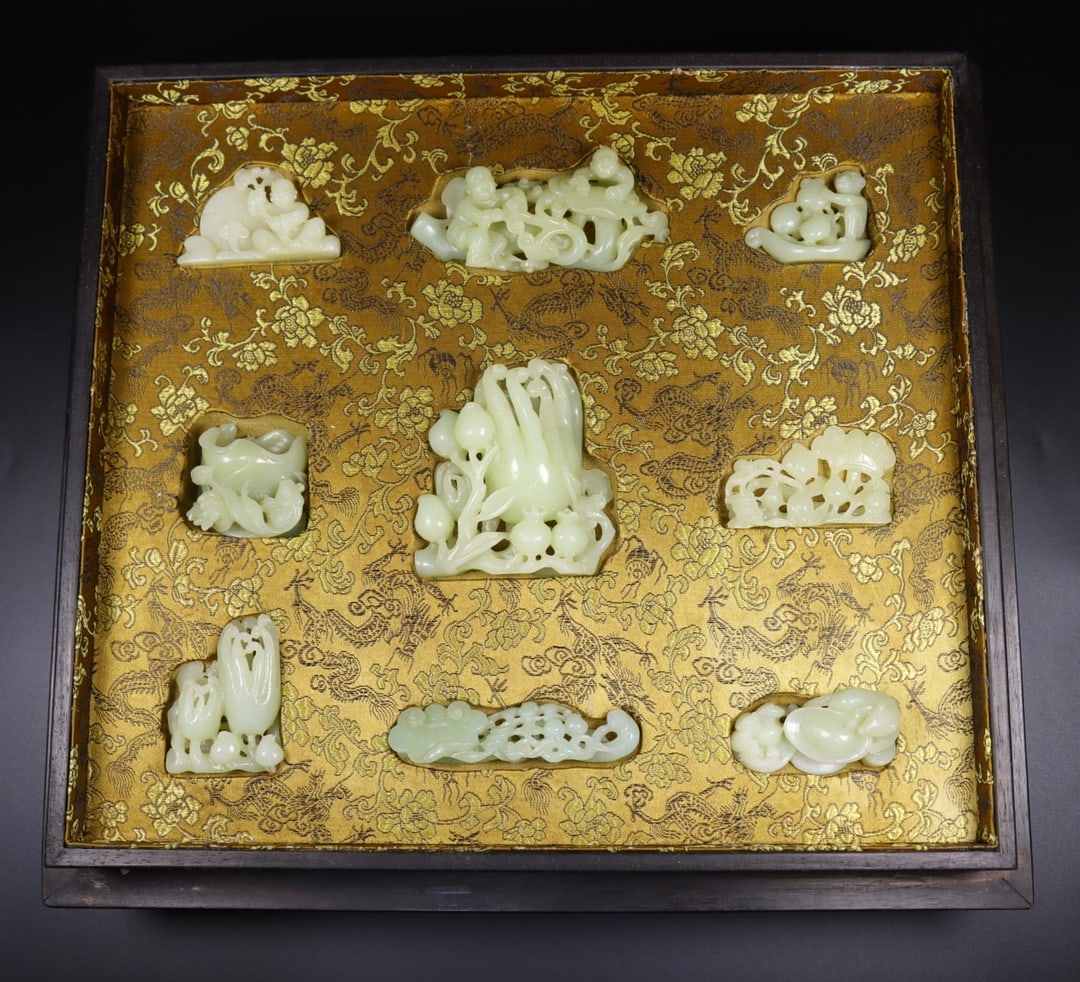 A Set Of Fine White Jade Ornaments,Accompanied By Wooden Box (1 of 15)