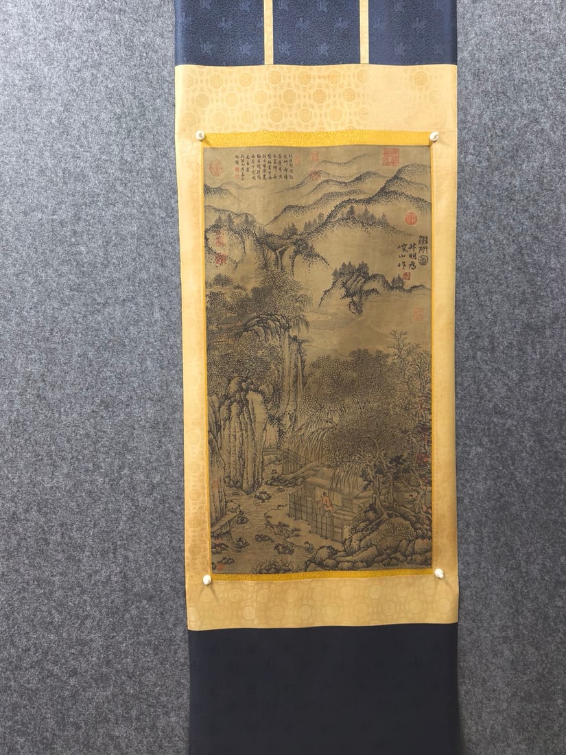 A Chinese Vertical Scroll Ink Painting of Landscape and Figure on Paper,Wang Meng: A Chinese Vertical Scroll Ink Painting of Landscape and Figure on Paper,Wang Meng,Size:20.5inx39in 一幅中国水墨山水人物画立ů