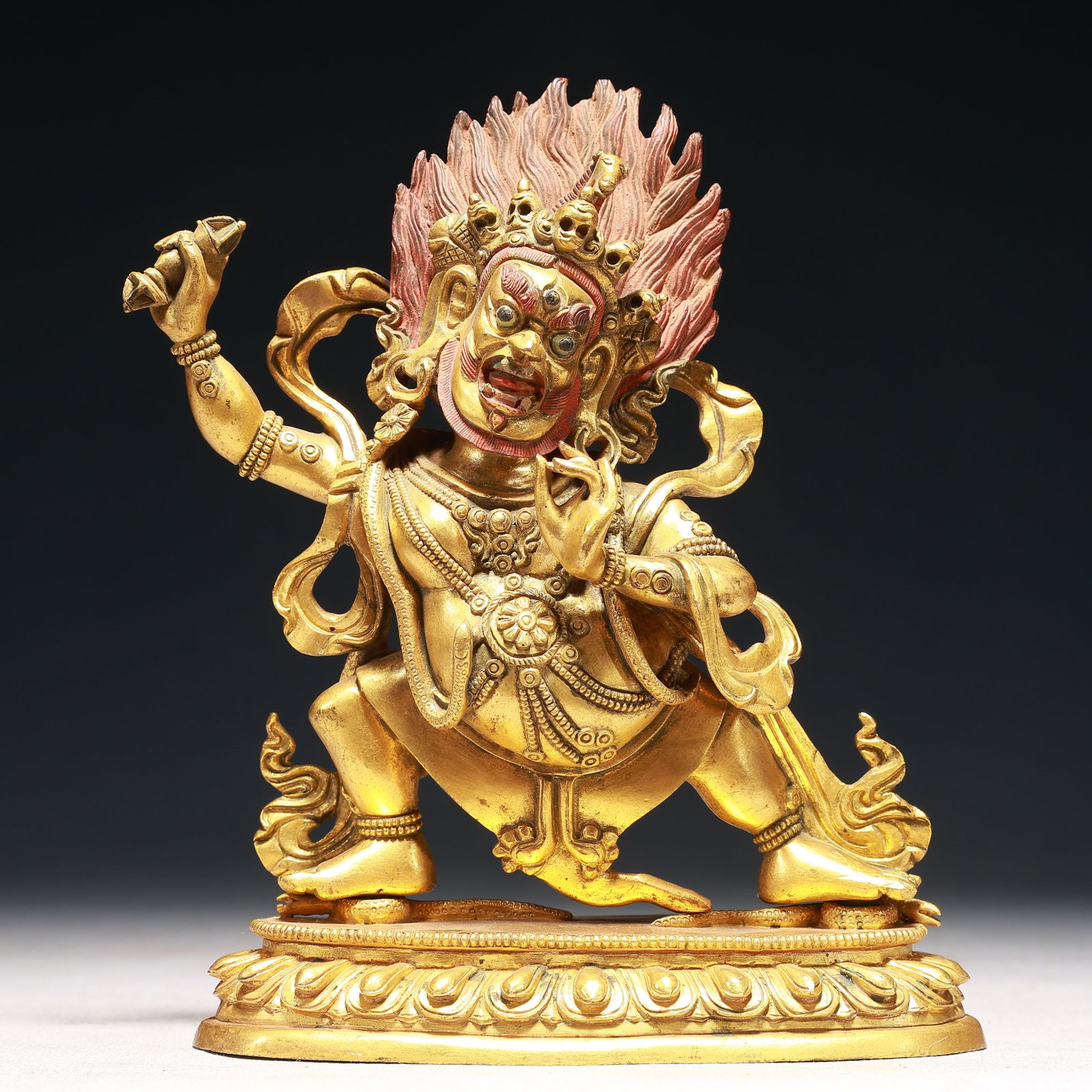 A Solemn Gilt Bronze Statue of Vajra: A Solemn Gilt Bronze Statue of Vajra,Qing Dynasty,China,Size:5.1inx2.4inx6.3in,Weight:1400g 铜鎏金金刚像,中国清代