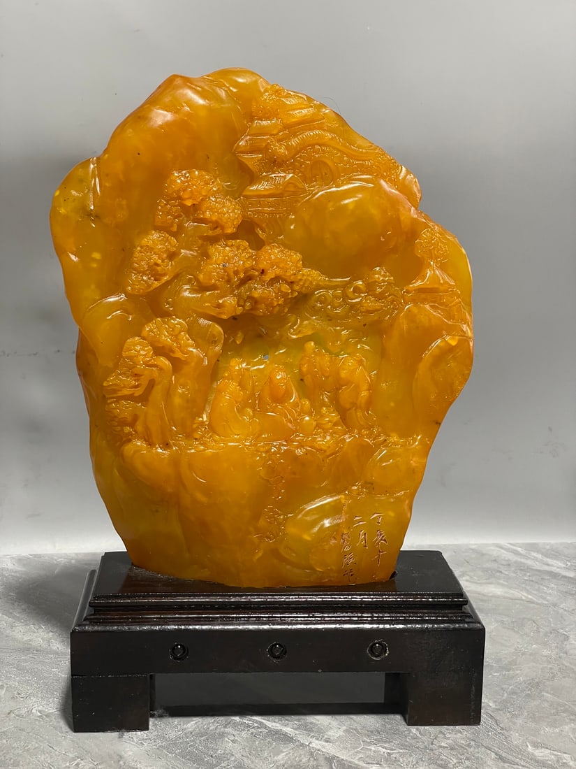 A Fine Tianhuang Stone Mountain?Form Ornament With Scholars Gathering In Landscape: A Fine Tianhuang Stone Mountain‑Form Ornament With Scholars Gathering In Landscape,Qing Dynasty Of China,Dimensions:7.9inx1.6inx9.4in,Weight:1732g,田黄石山水雅