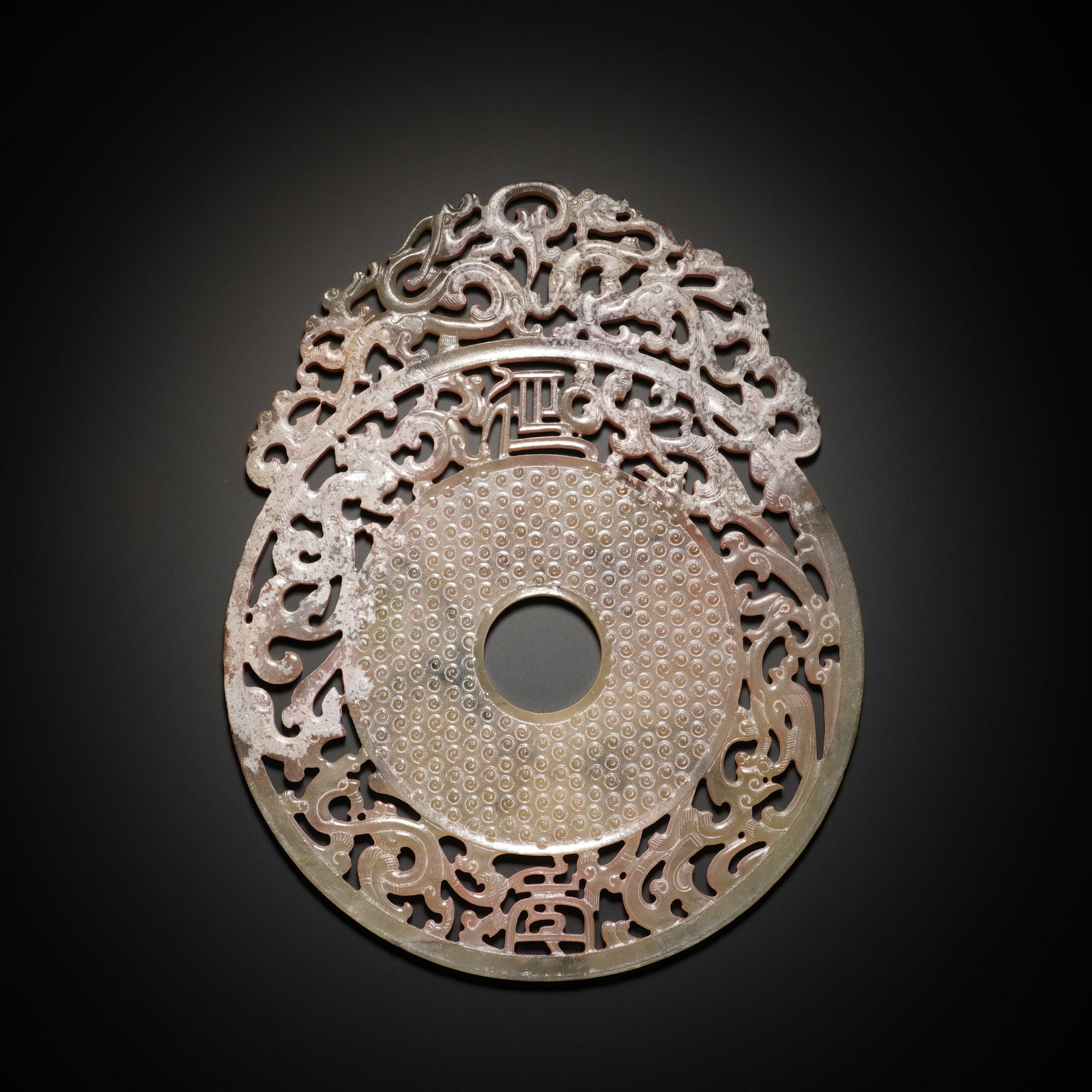 An Exquisite White Jade Openwork Bi Disc With Surrounding Chilong Dragon Motifs (1 of 8)
