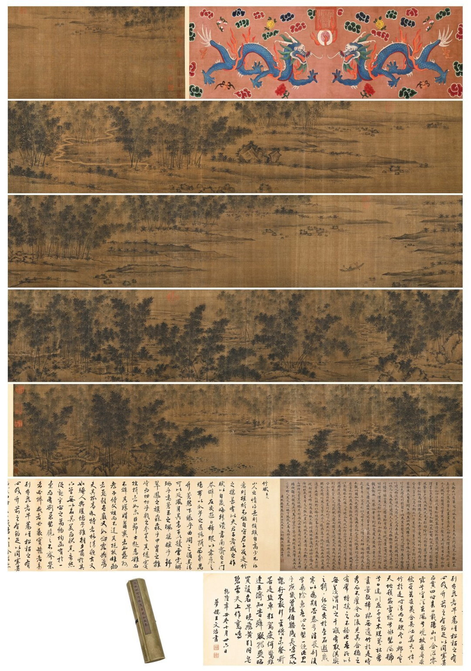 A Chinese Ink?on?Silk Handscroll,Reclusion in Bamboo Grove: A Chinese Ink‑on‑Silk Handscroll,Reclusion in Bamboo Grove,Wen