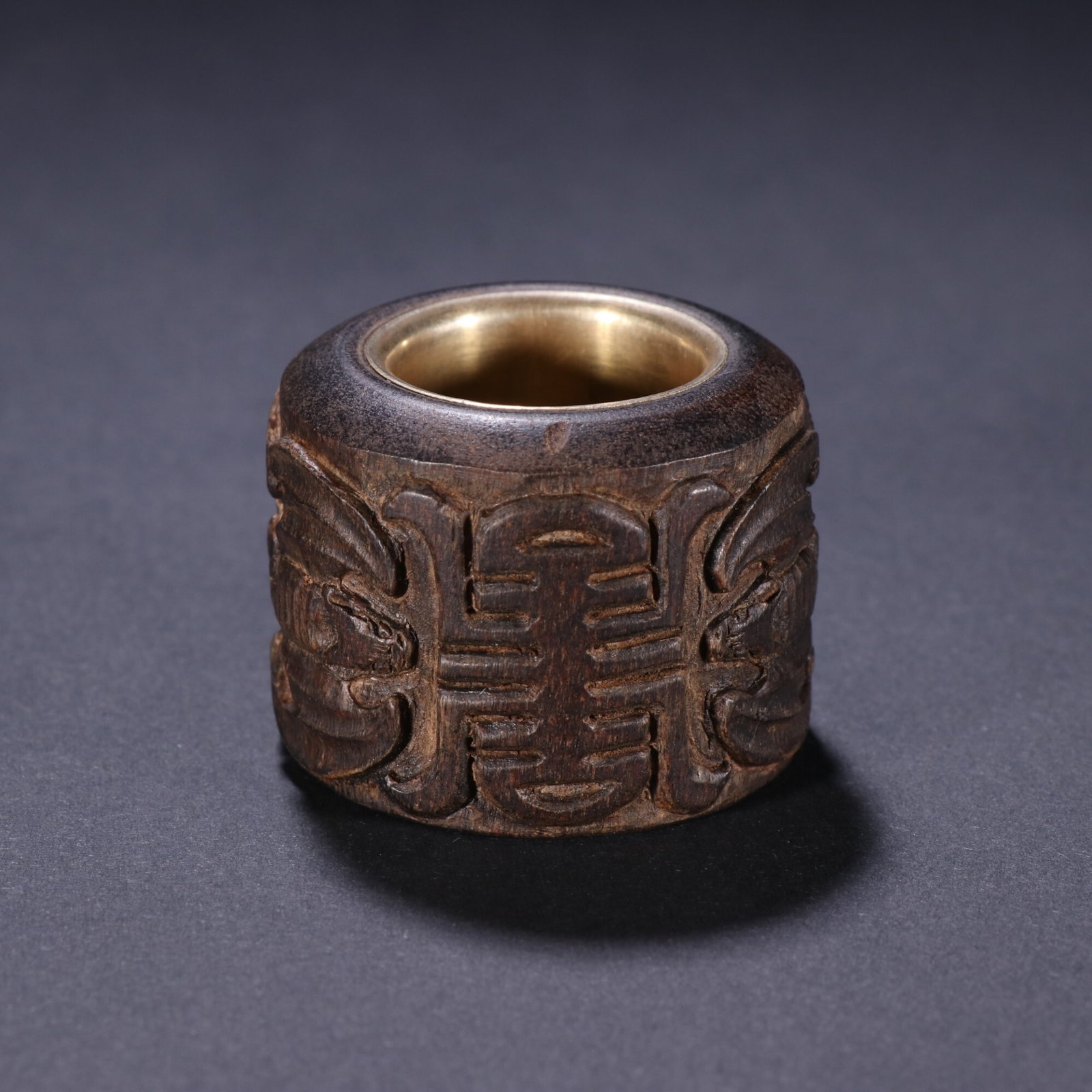 An Exquisite Agarwood Thumb Ring With Fortune Longevity Pattern,Gilt Silver Lined Interior (1 of 9)