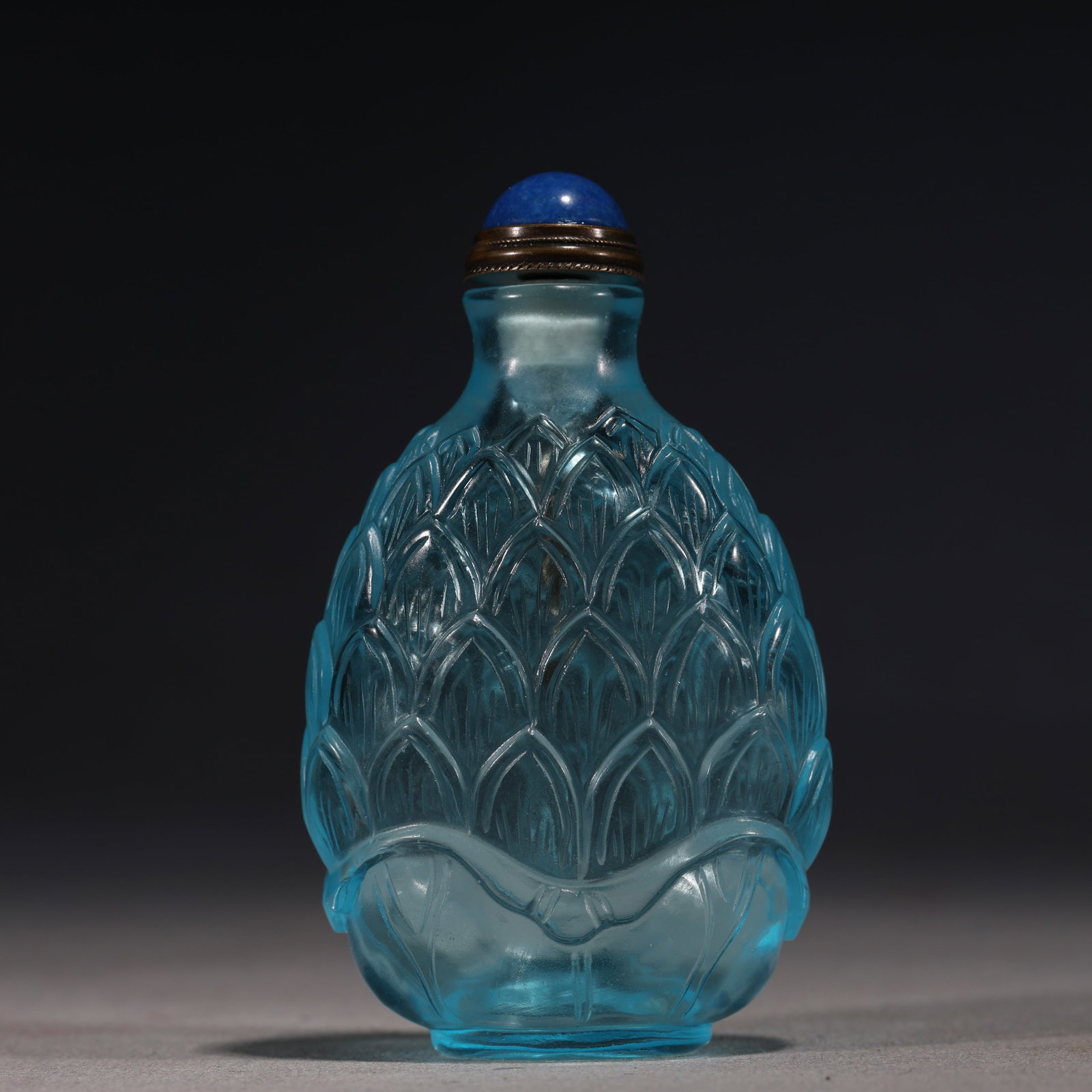 A Chinese Blue Glass Lotus-Form Snuff Bottle (1 of 5)
