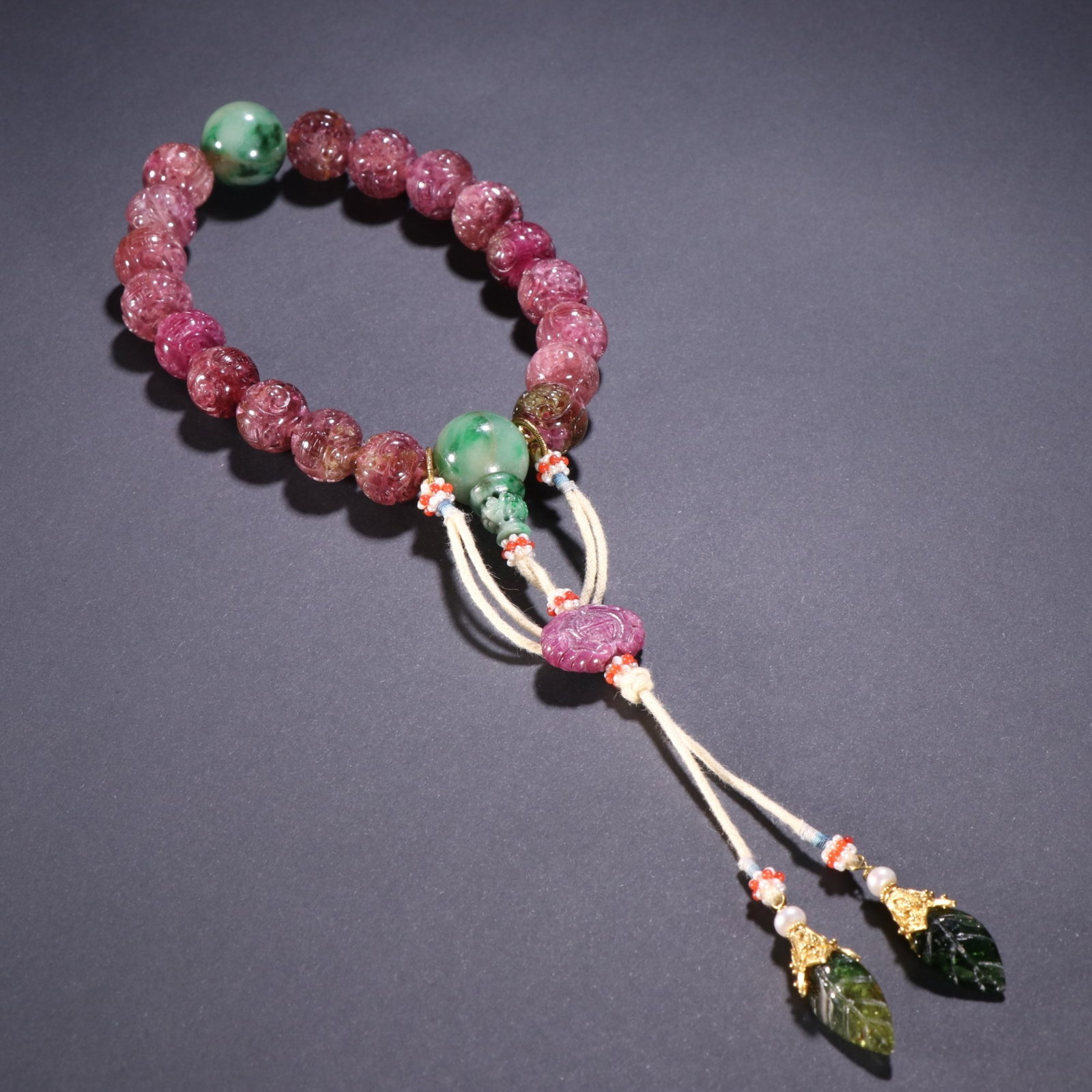 An Exquisite Tourmaline 18-Bead Prayer String Carved With Chilong Pattern (1 of 9)
