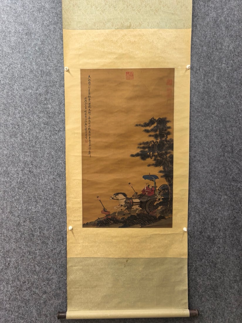 A Chinese Vertical Scroll Ink Painting of Character and Story on Silk,Fei DanXu: A Chinese Vertical Scroll Ink Painting of Character and Story on Silk,Fei DanXu,Size:18.9inx32.7in 一幅中国水墨绢本人物故事Ĭ