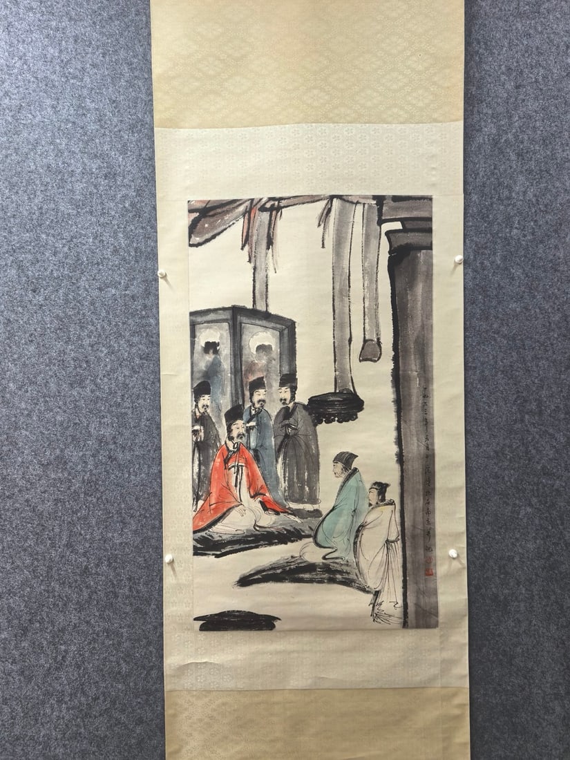 A Chinese Vertical Scroll Ink Painting of Figure on Paper,Fu BaoShi: A Chinese Vertical Scroll Ink Painting of Figure on Paper,Fu BaoShi,Size:23.6inx41.7in 一幅中国水墨人物画立轴,傅抱石