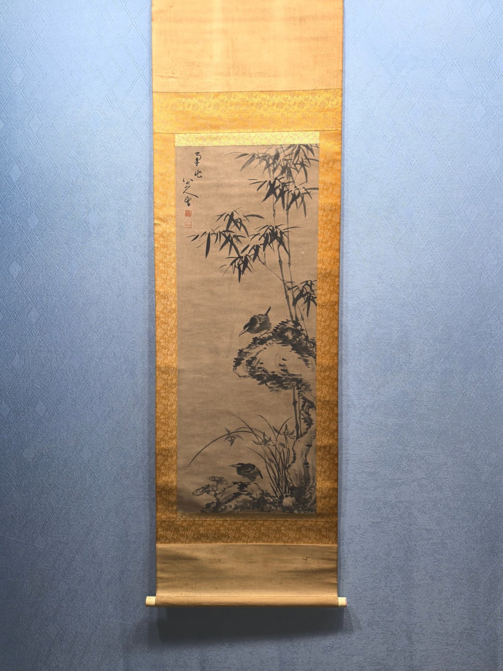 Chinese Ink Hanging Scroll,Ink on Paper: Chinese Ink Hanging Scroll,Ink on Paper,Bada Shanren,Without frame Size:15.7inx41.3in,一副中国水墨纸本立轴,八大山人,