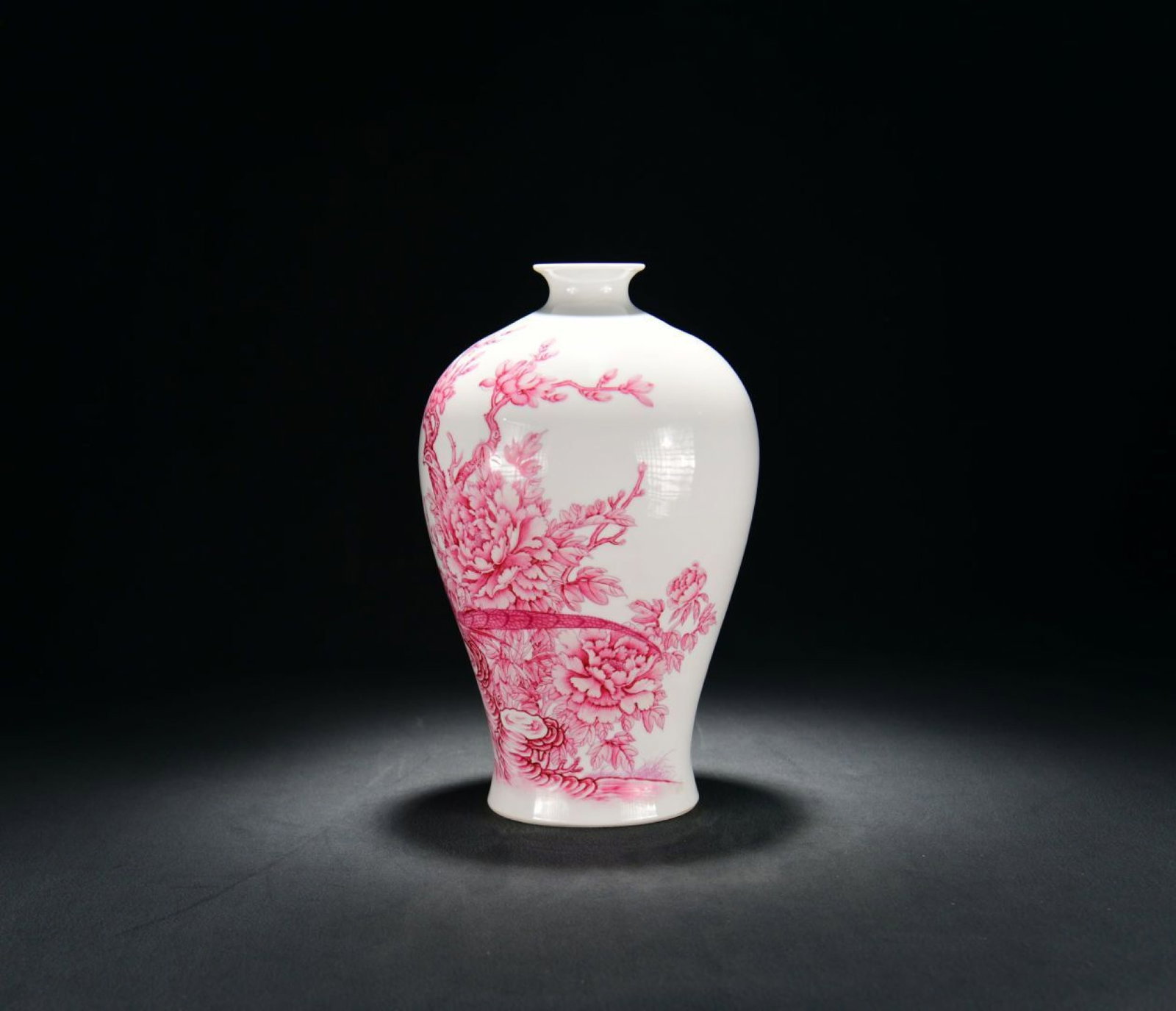An Exquisite Carmine Glaze Plum Vase With Golden Pheasant And Peony Patterns (1 of 8)