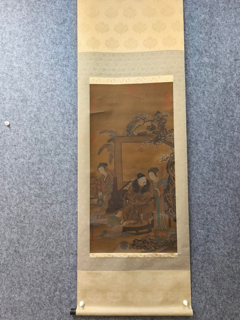 A Chinese Vertical Scroll Ink Painting of Figure on Silk,Jiao Bingzhen: A Chinese Vertical Scroll Ink Painting of Figure on Silk,Jiao Bingzhen,Size:15.4inx30.5in 一幅中国水墨绢本人物画立轴,ġ