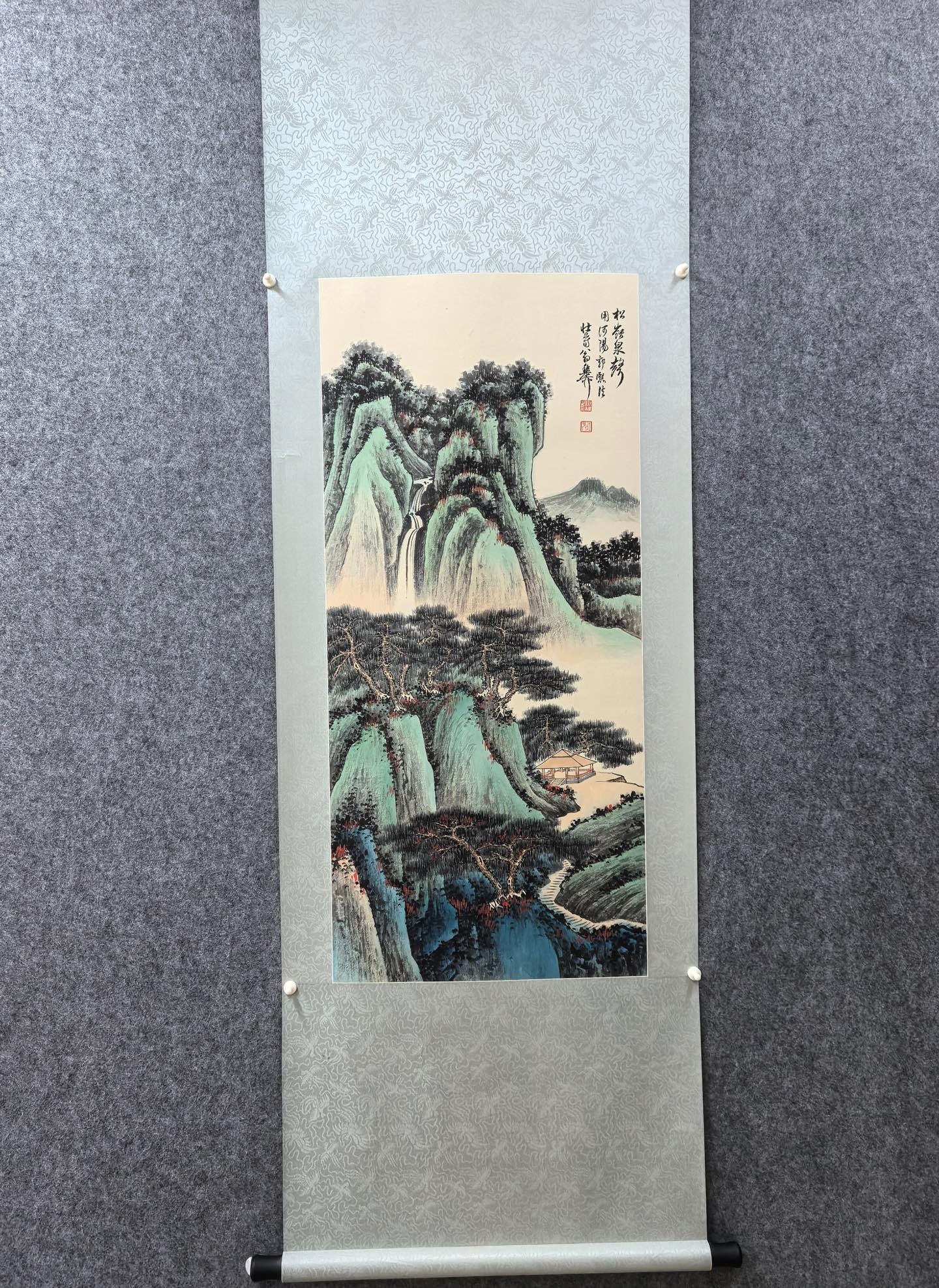 A Chinese Vertical Scroll Ink Painting of Landscape on Paper,Xie Zhiliu: A Chinese Vertical Scroll Ink Painting of Landscape on Paper,Xie Zhiliu,Size:18.5inx40.9in 一幅中国水墨山水画立轴,谢稚