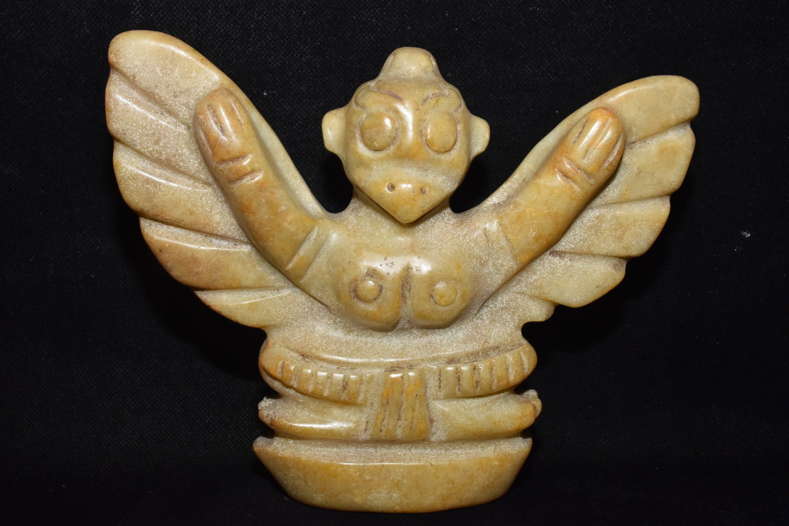 A Fine White Jade Human?Bird Composite Ornament: A Fine White Jade Human‑Bird Composite Ornament,Hongshan Culture,Dimensions:7.5inx 6.1in,Weight:1260g,白玉人鸟合体摆件,红山文