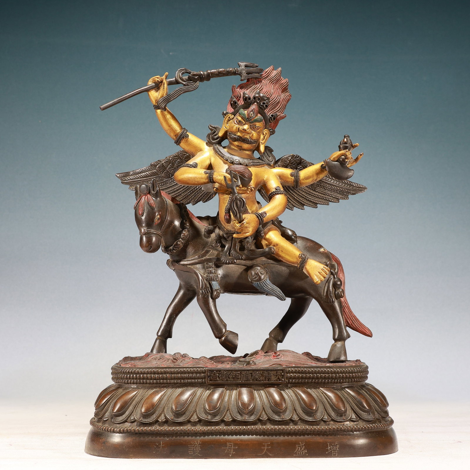 A Solemn Gilt Bronze Statue of Mammon: A Solemn Gilt Bronze Statue of Mammon,Qing Dynasty, China,Qianlong Mark,Size:11inx7.1inx15.7in,Weight:10250g