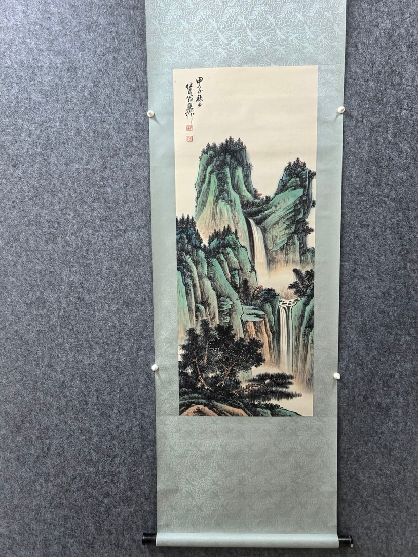 A Chinese Vertical Scroll Ink Painting of Landscape on Paper,Xie Zhiliu: A Chinese Vertical Scroll Ink Painting of Landscape on Paper,Xie Zhiliu,Size:16.9inx42.1in