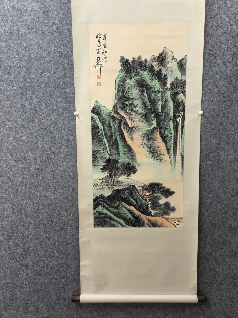 A Chinese Vertical Scroll Ink Painting of Landscape on Paper,Xie Zhiliu: A Chinese Vertical Scroll Ink Painting of Landscape on Paper,Xie Zhiliu,Size:18.5inx39.4in