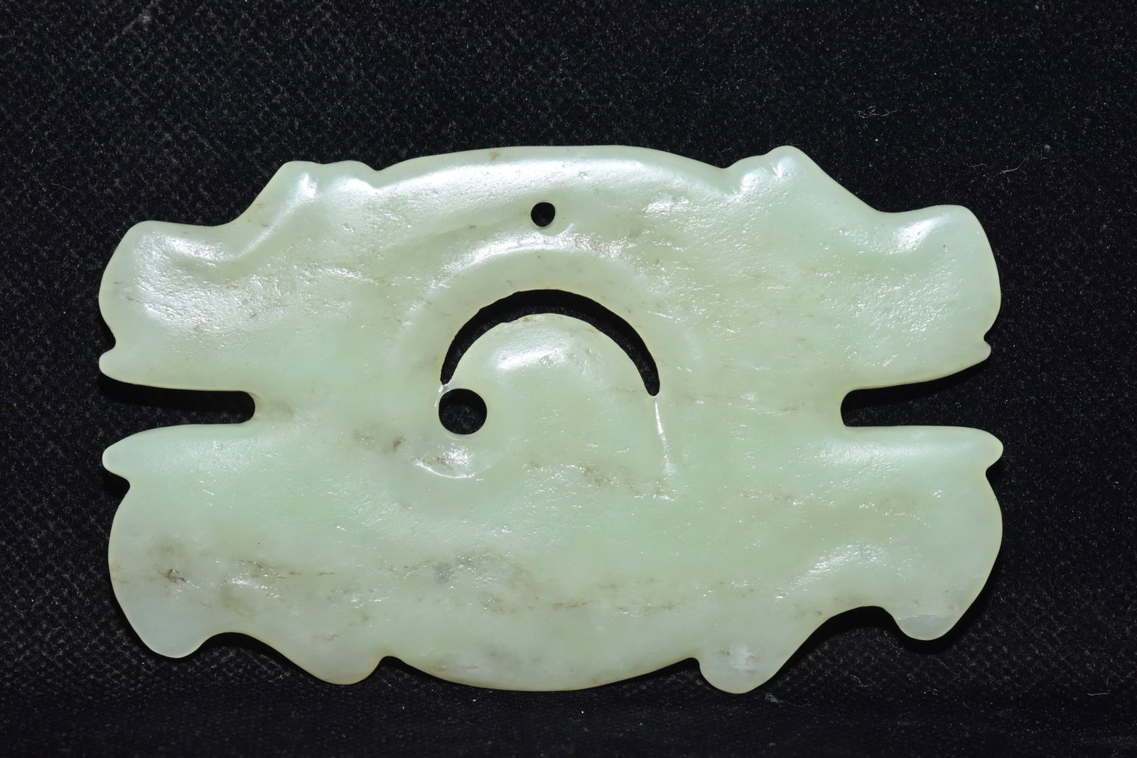 A Fine White Jade Hook?Cloud?Shaped Pendant: A Fine White Jade Hook‑Cloud‑Shaped Pendant,Hongshan Culture,Dimensions:3.7inx 2.4in,Weight:70g,白玉勾云形佩,红山文化