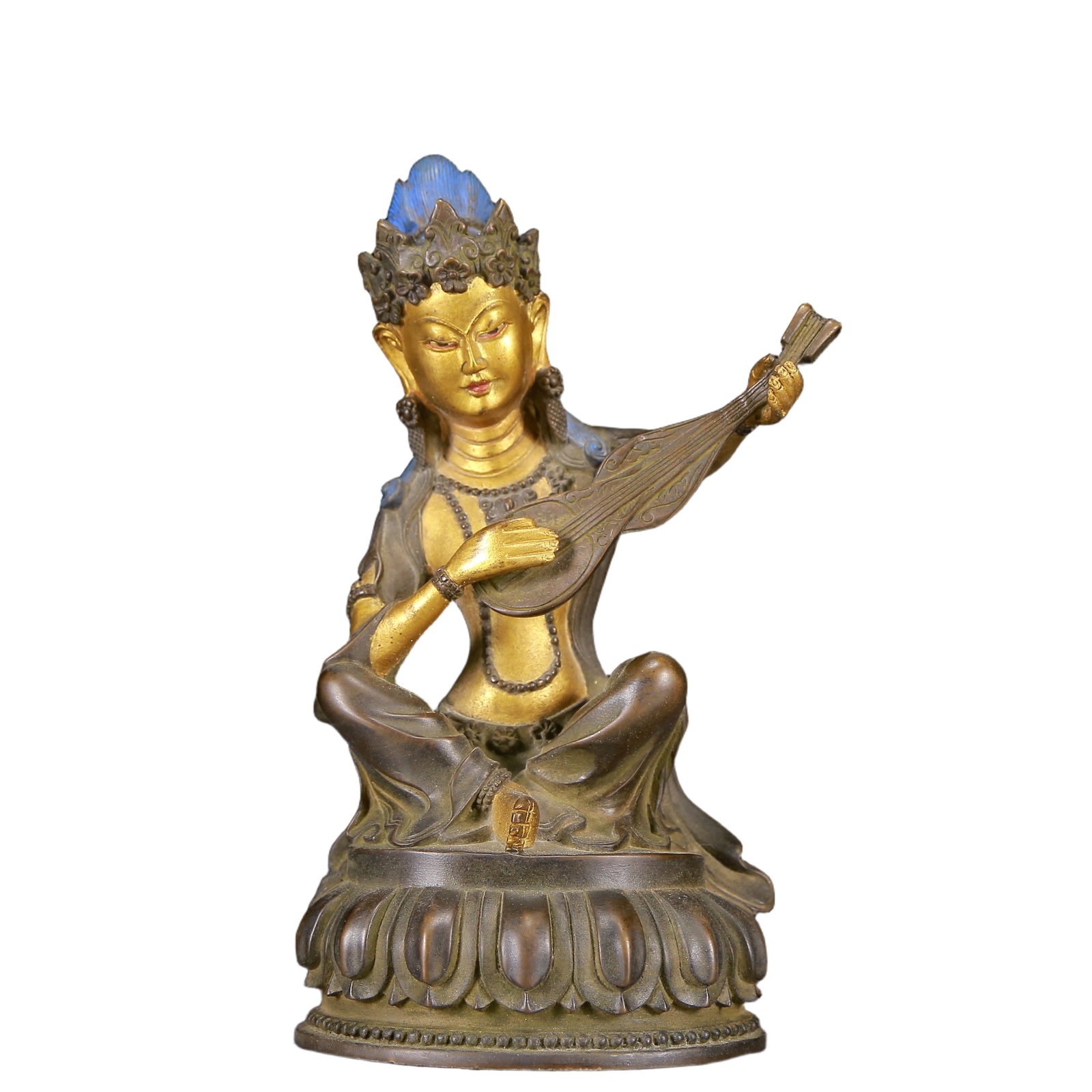 A Solemn Gilt Bronze Statue of Gadgadasvara: A Solemn Gilt Bronze Statue of Gadgadasvara,Qing Dynasty, China,Size:4.3inx3.3inx8.7in,Weight:1490g 铜鎏金妙音观音像，清代