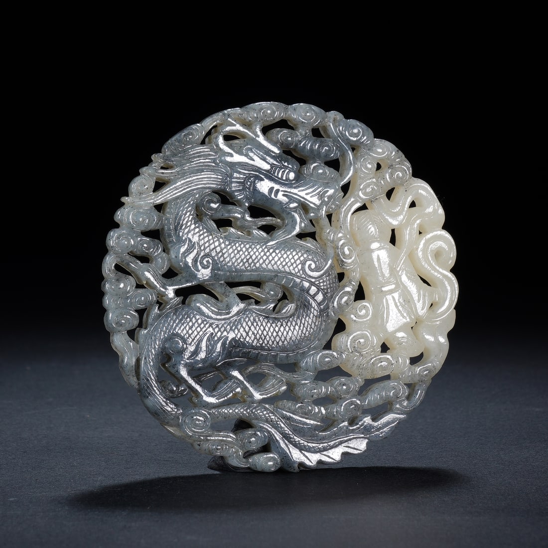 An Exquisite White Jade Hollow-Carved Circular Pendant With Wishing Son Success Motif (1 of 7)