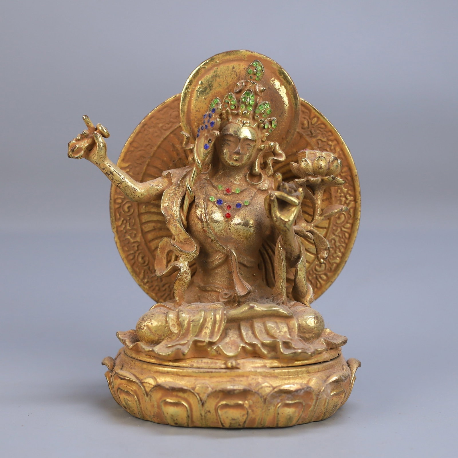 An Exquisite Gilt Bronze Buddha Statue: An Exquisite Gilt Bronze Buddha Statue,China,Qing Dynasty,Dimensions:4.3inx3.5in,Weight:295g,铜鎏金佛像,中国清代